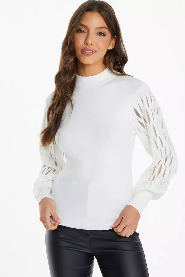 Cream Knitted Cut Out Jumper