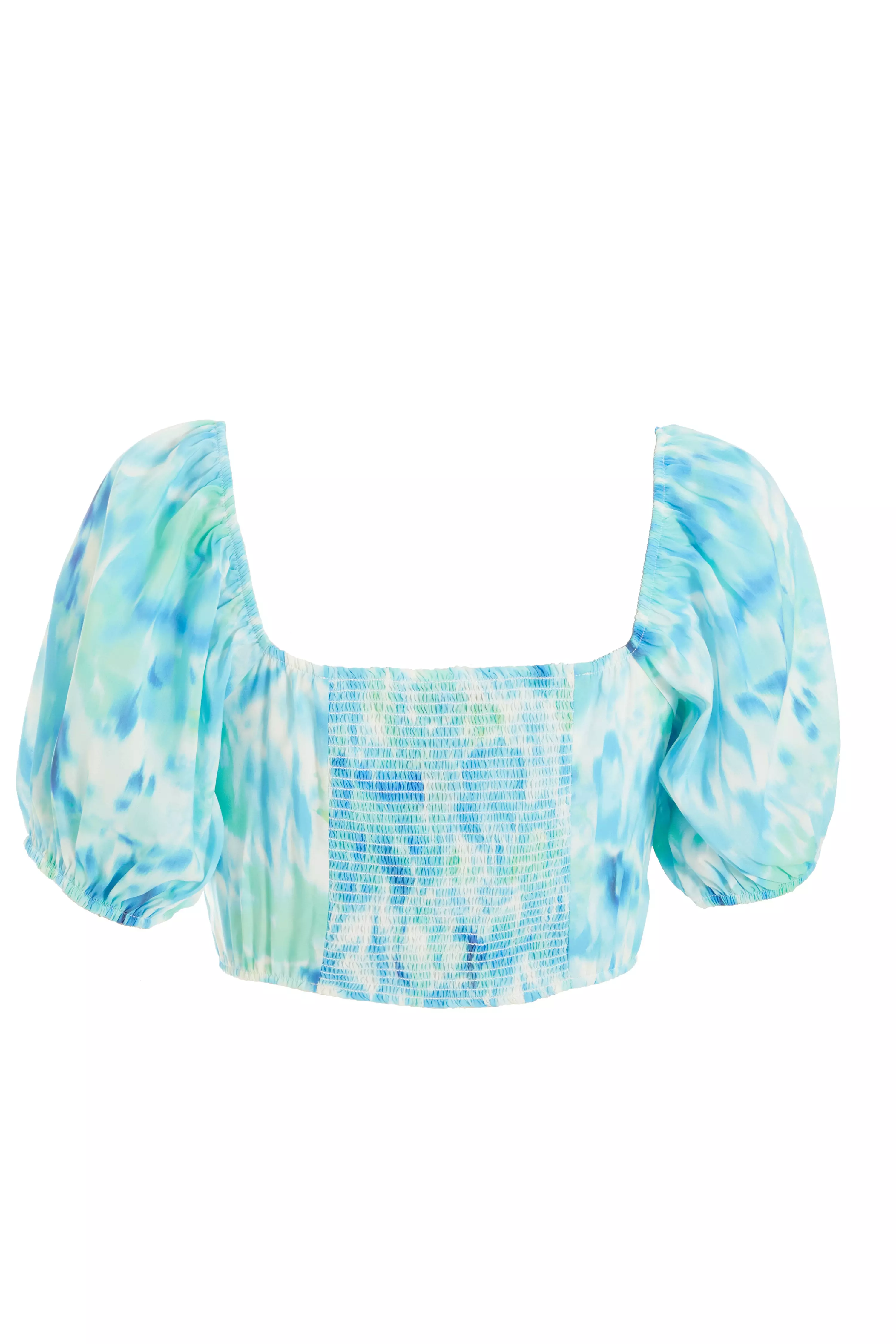 Blue Marble Print Crop Top