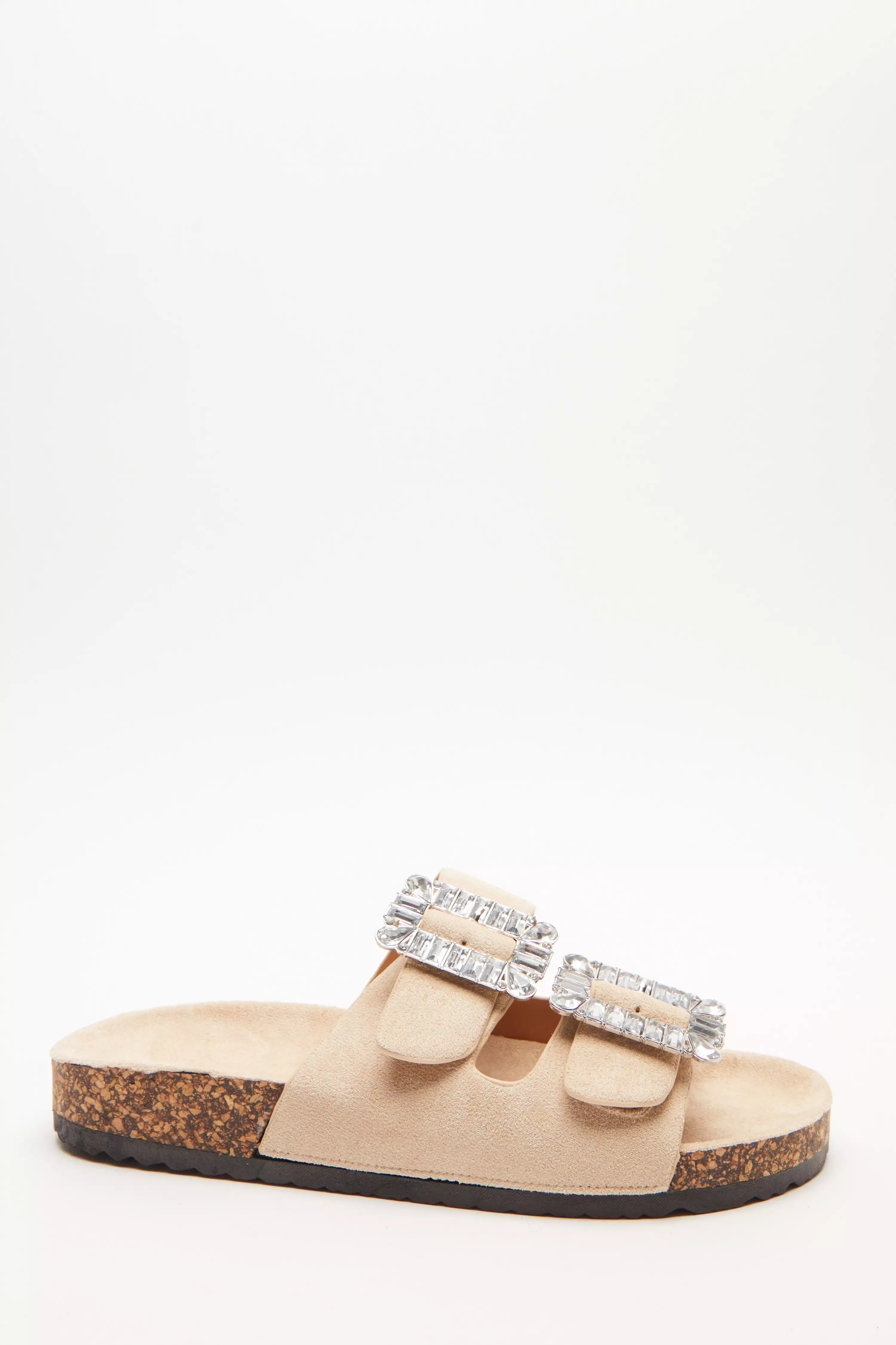 Nude Diamante Buckle Mule Sandals