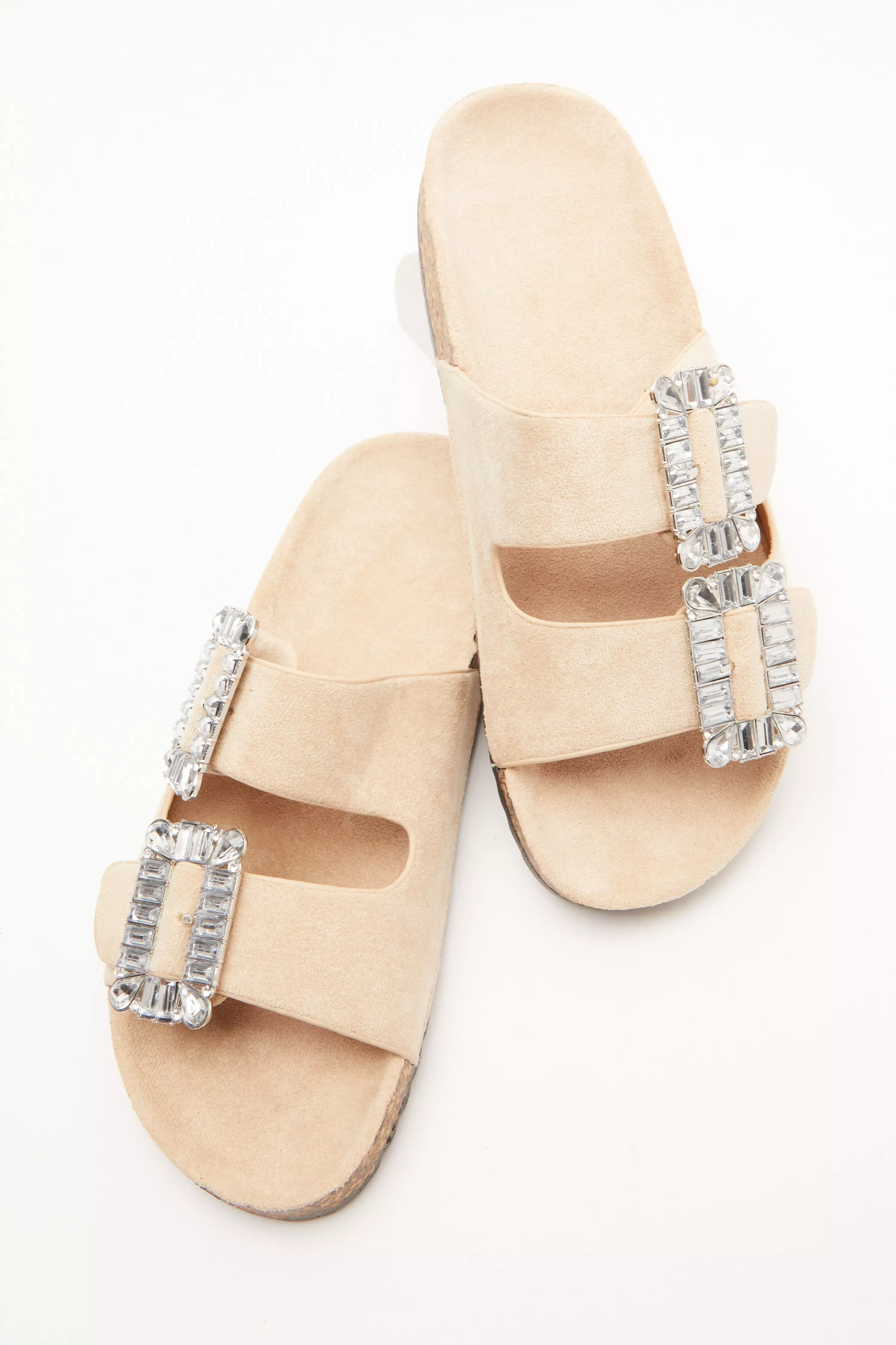 Nude Diamante Buckle Mule Sandals