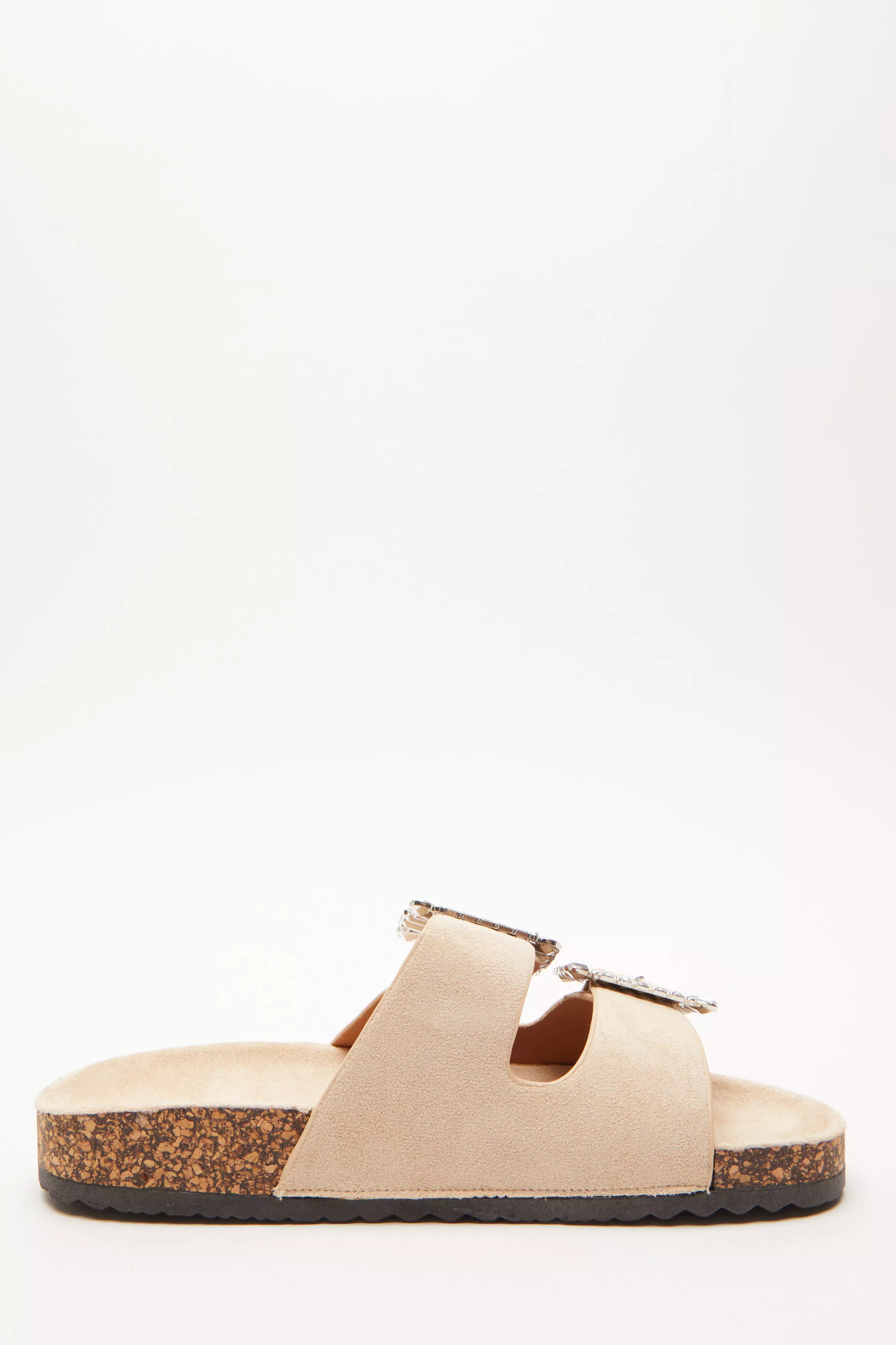 Nude Diamante Buckle Mule Sandals