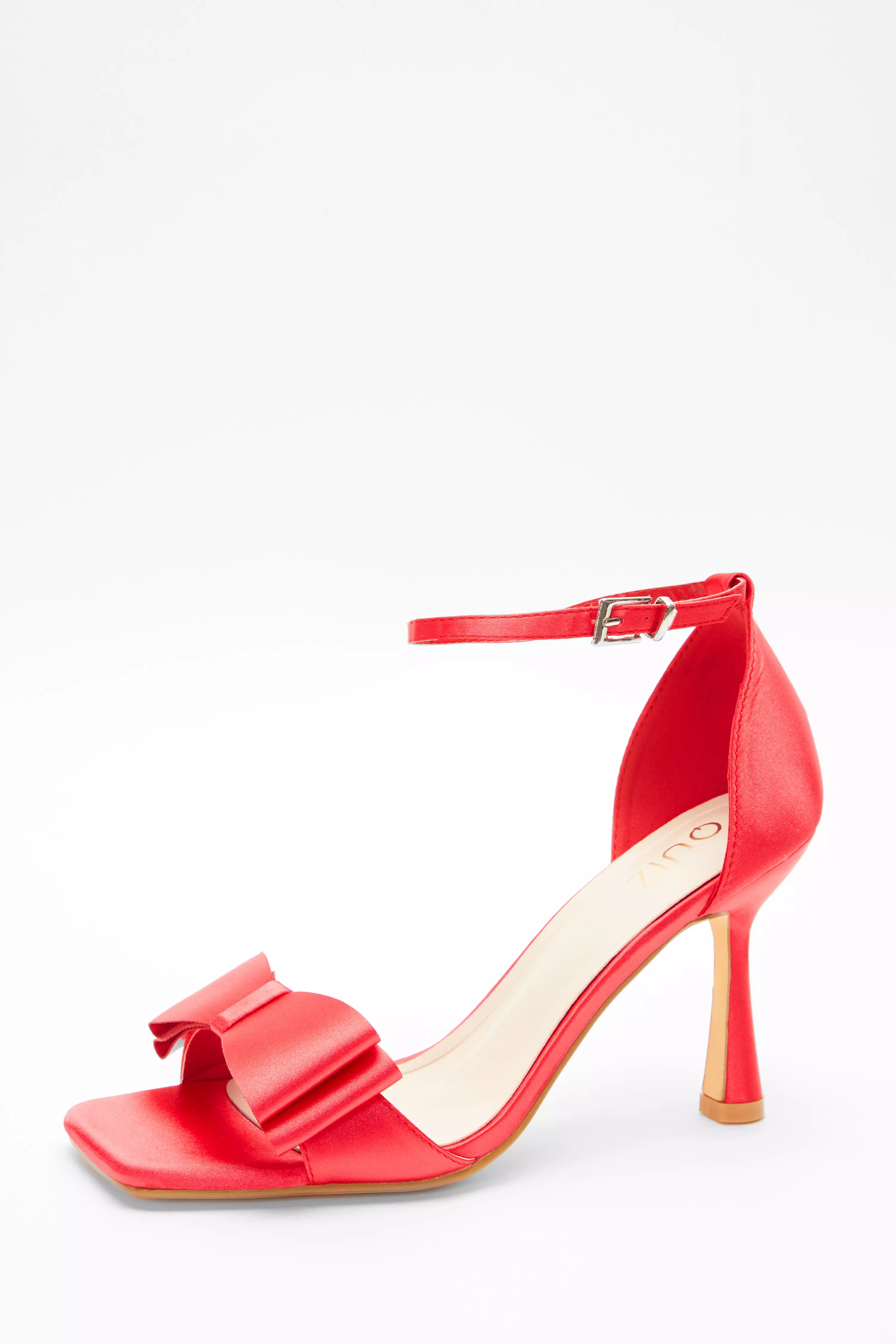 Red Satin Bow Heeled Sandals