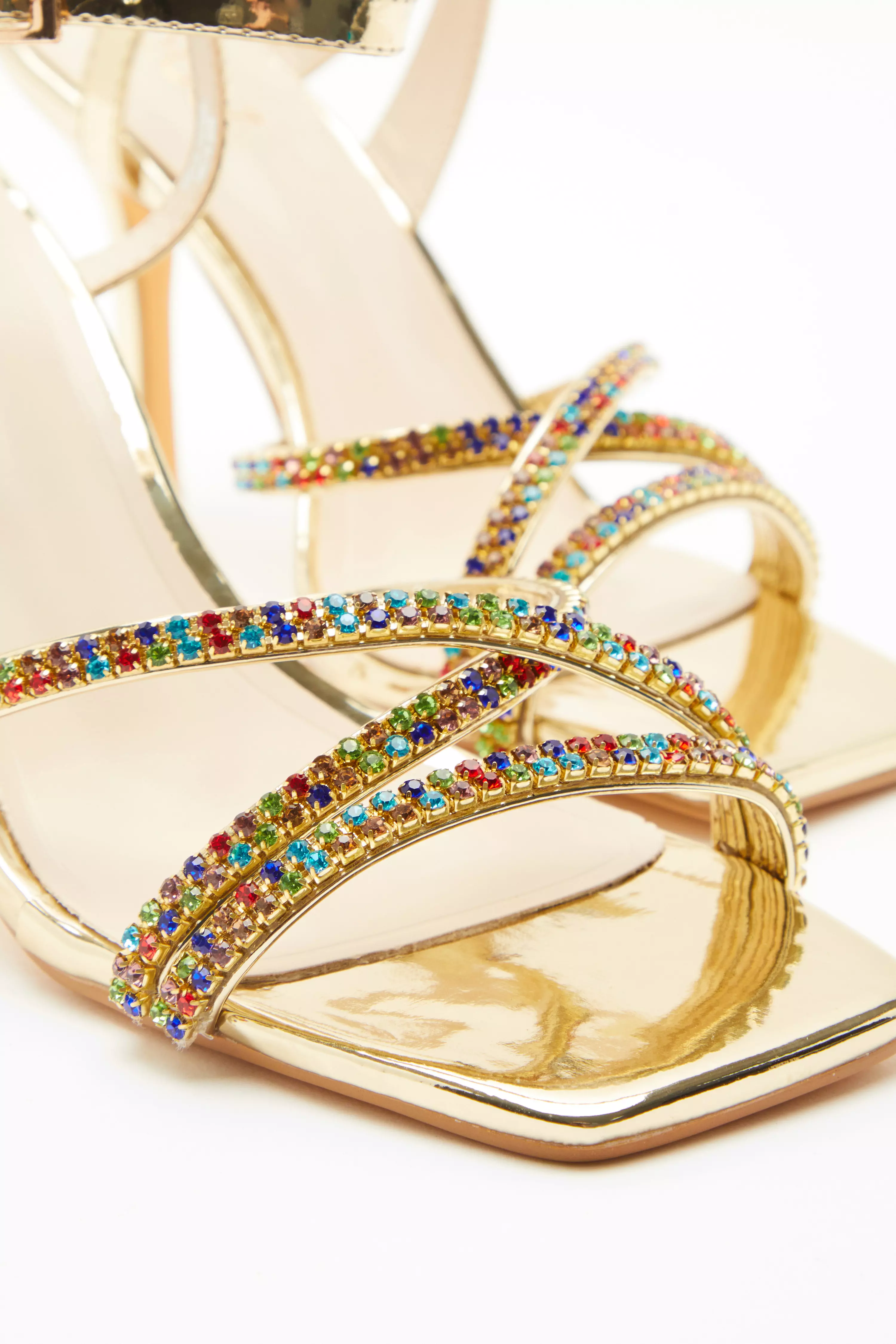 Gold Multicoloured Diamante Trim Heeled Sandals