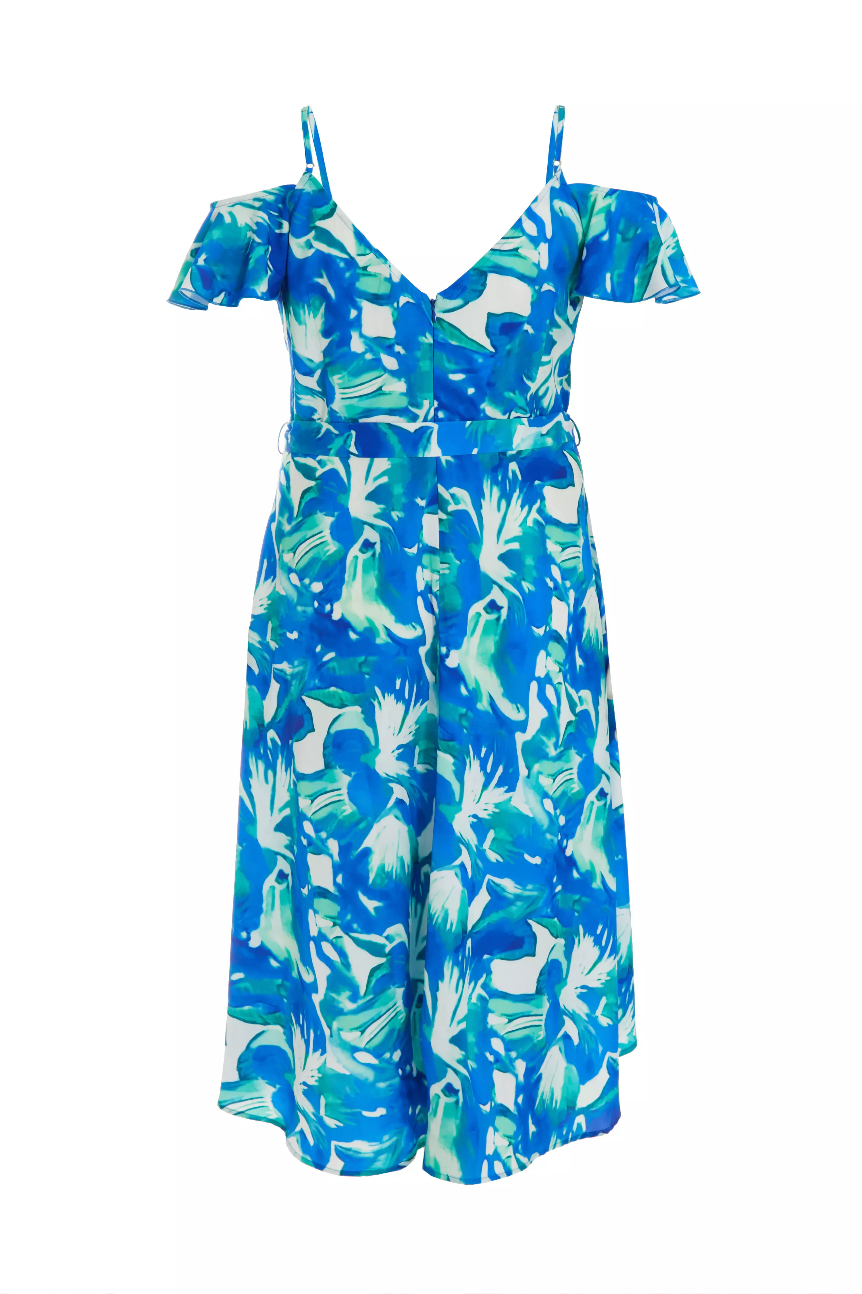 Curve Blue Tropical Print Midi Dress