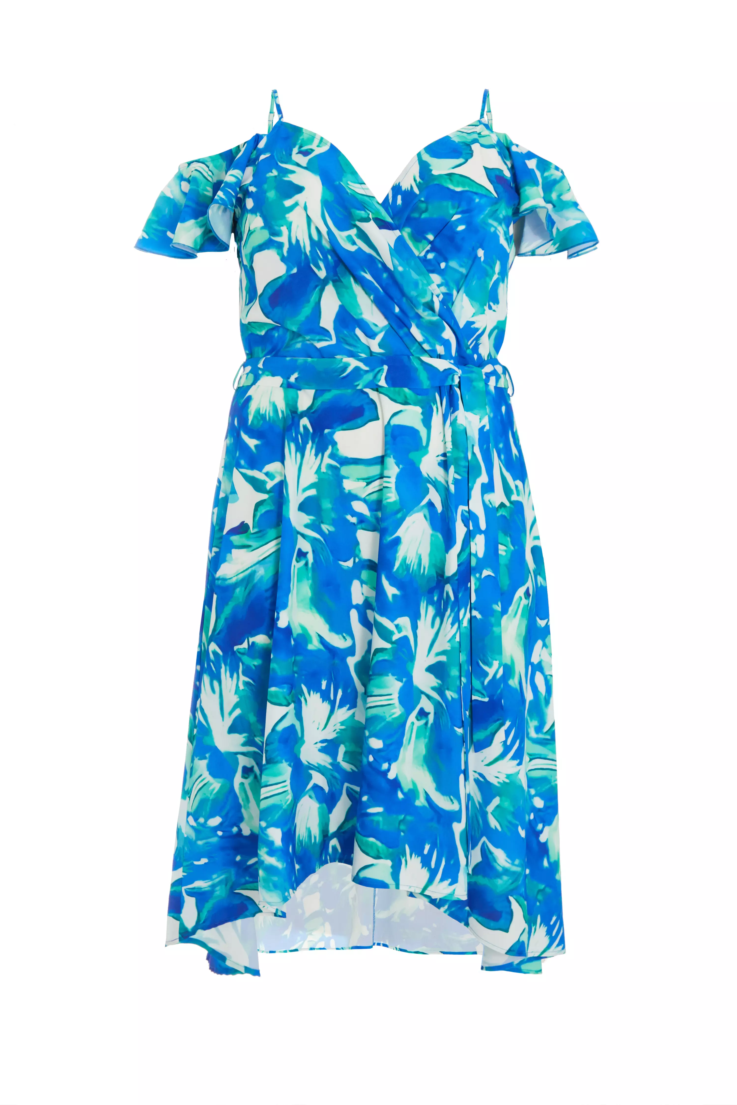 Curve Blue Tropical Print Midi Dress