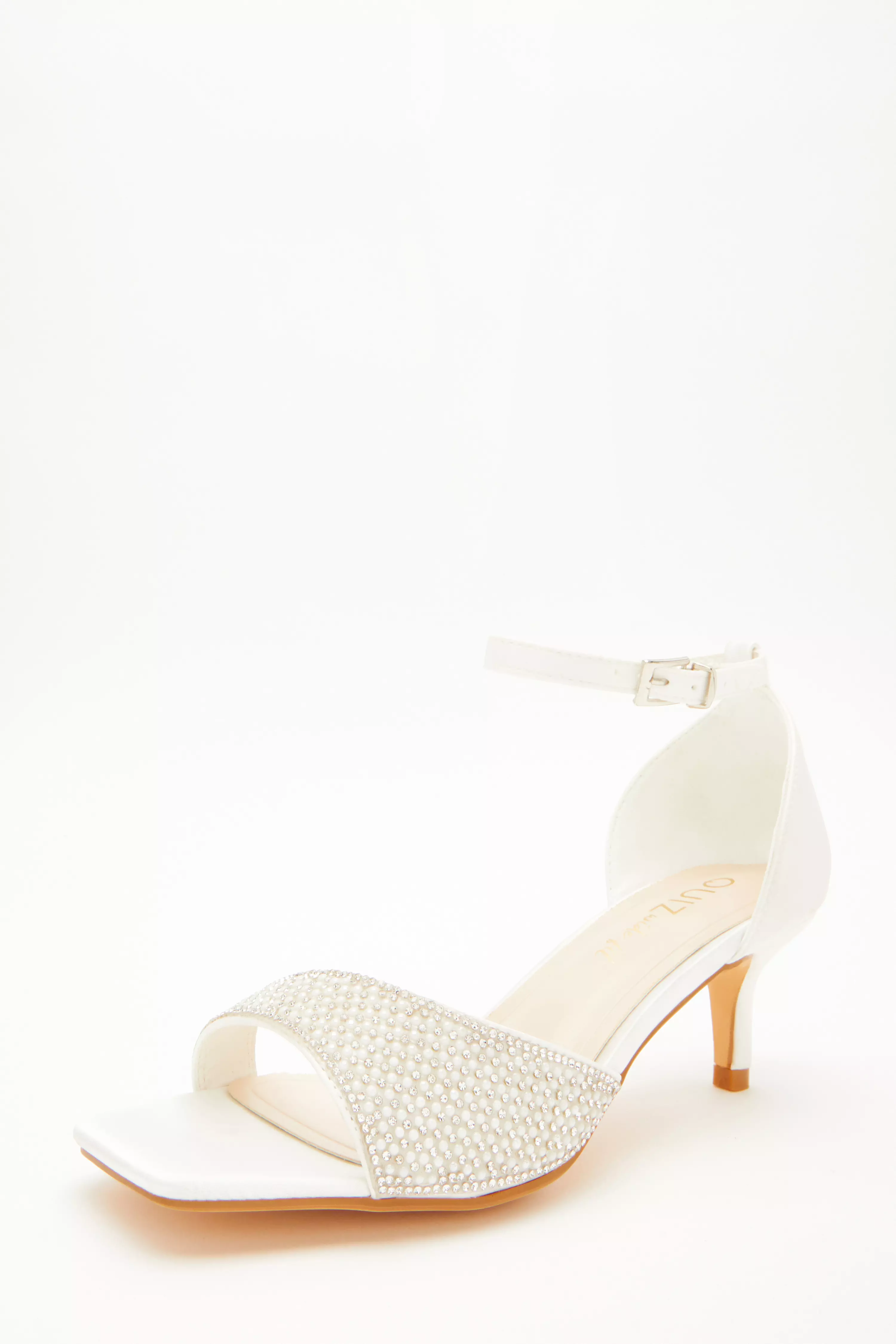 Wide Fit Bridal Satin Embellished Low Heels