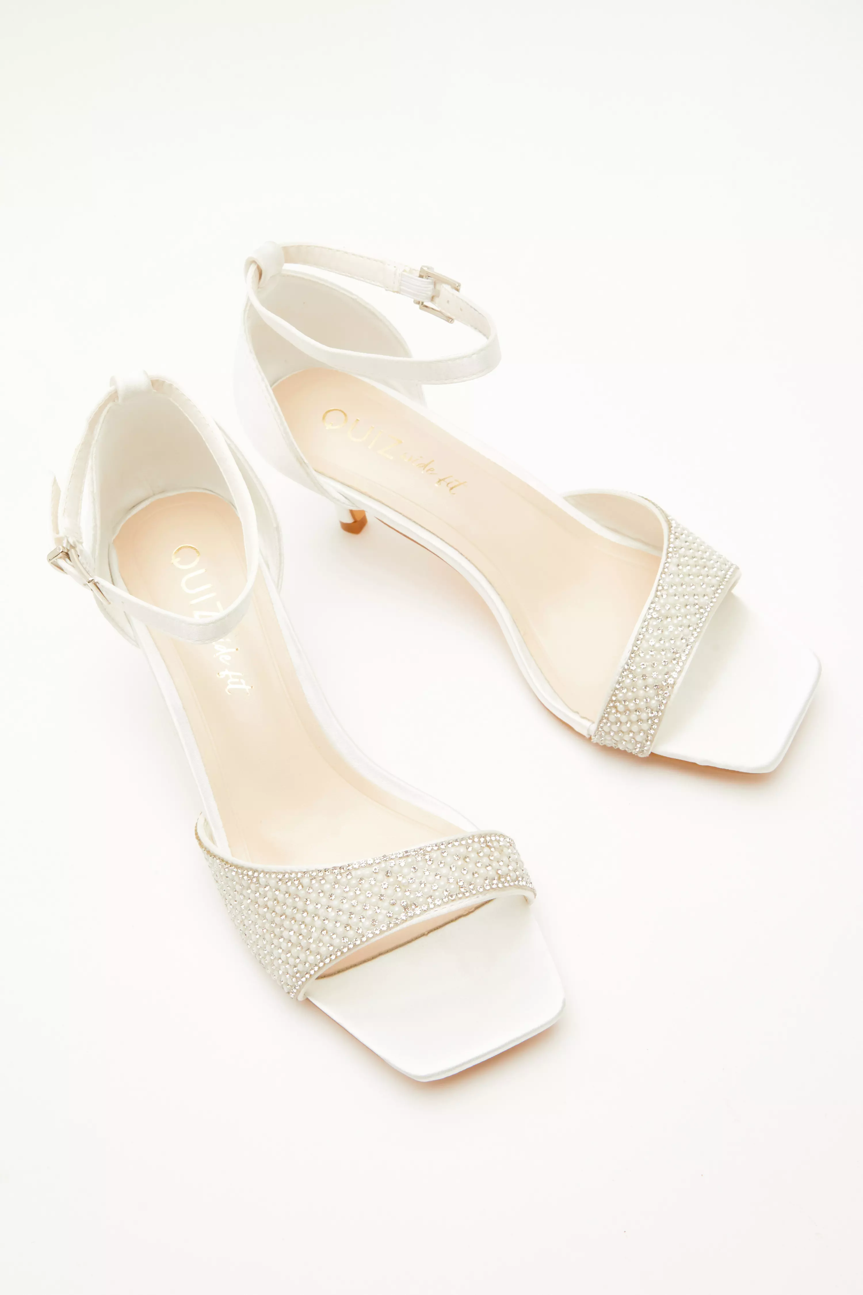 Wide Fit Bridal Satin Embellished Low Heels