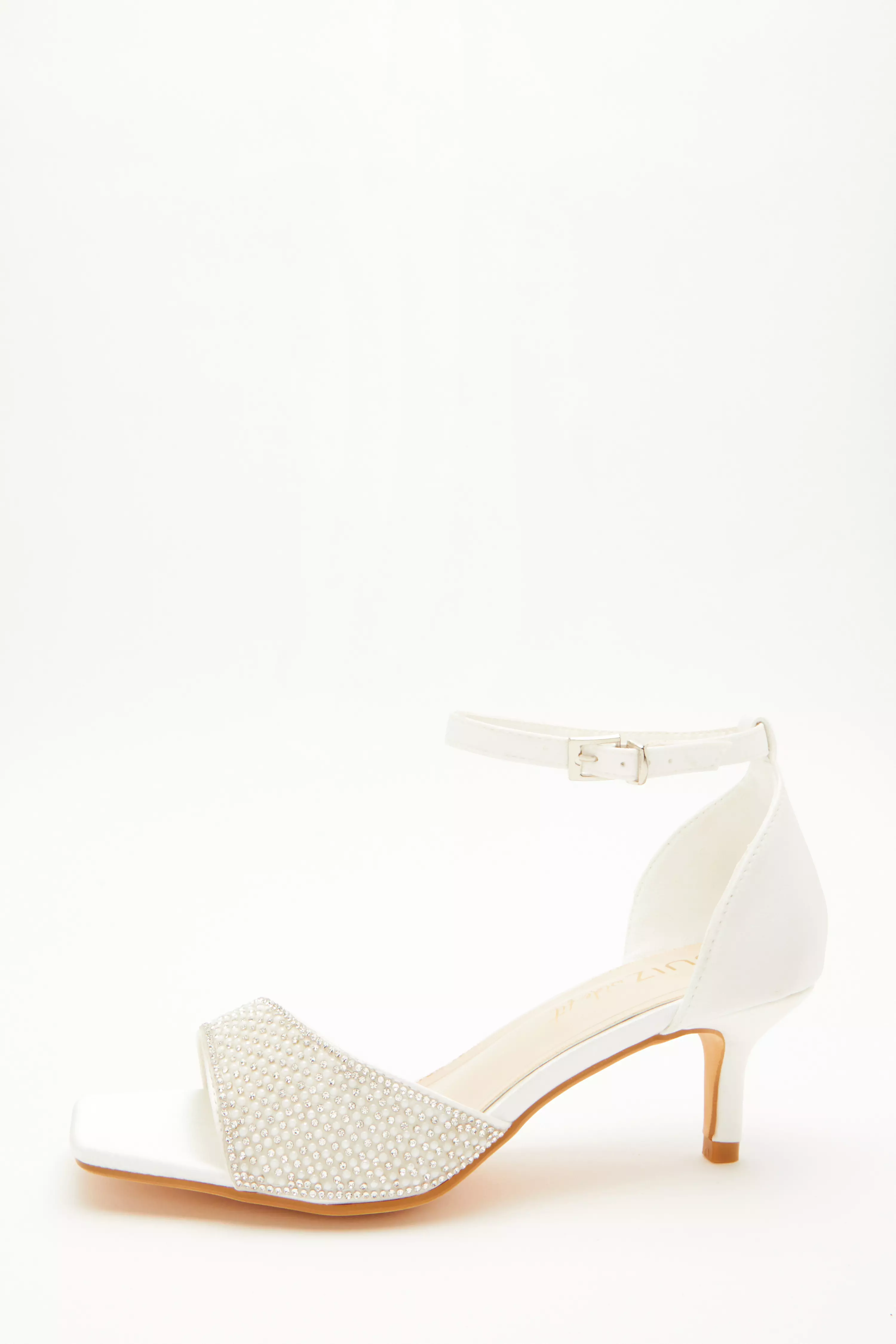 Wide Fit Bridal Satin Embellished Low Heels