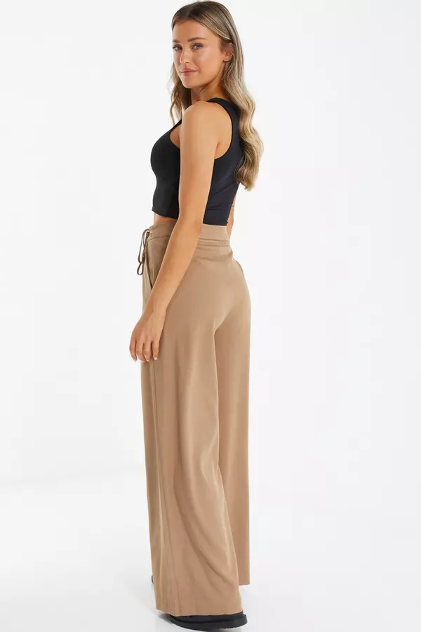 Stone High Waisted Wide Leg Trousers