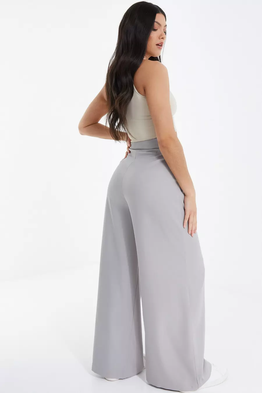 Grey High Waisted Wide Leg Trousers QUIZ Clothing