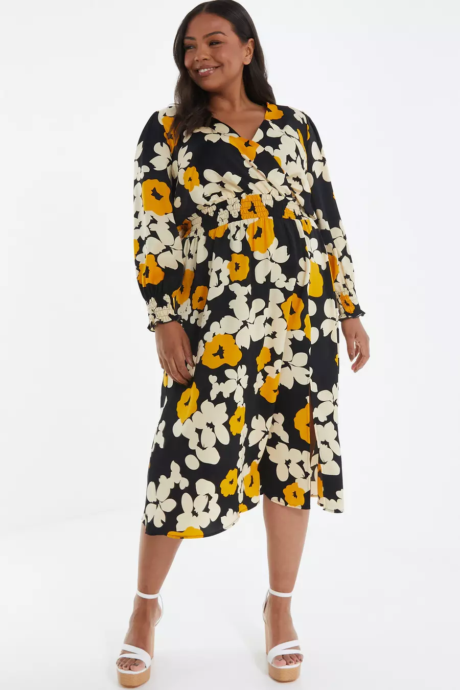 Curve Black Floral Wrap Midi Dress QUIZ Clothing