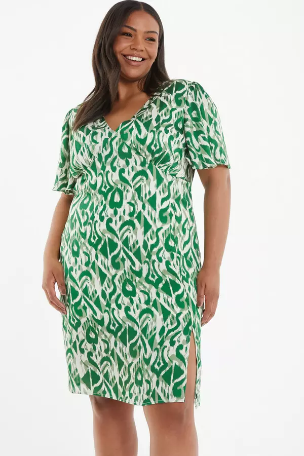 Curve Green Aztec Print Midi Dress