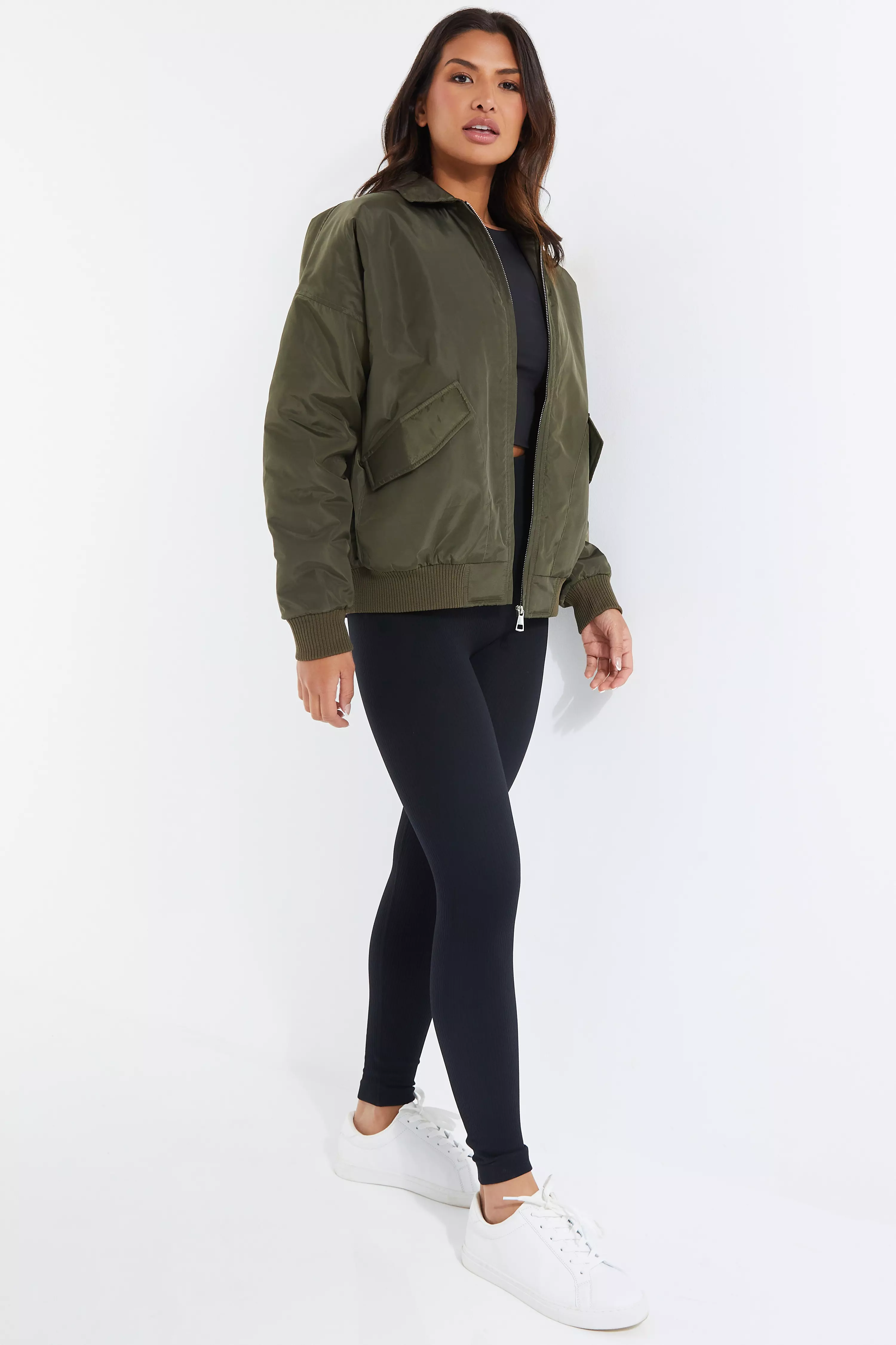 Khaki Oversized Bomber Jacket