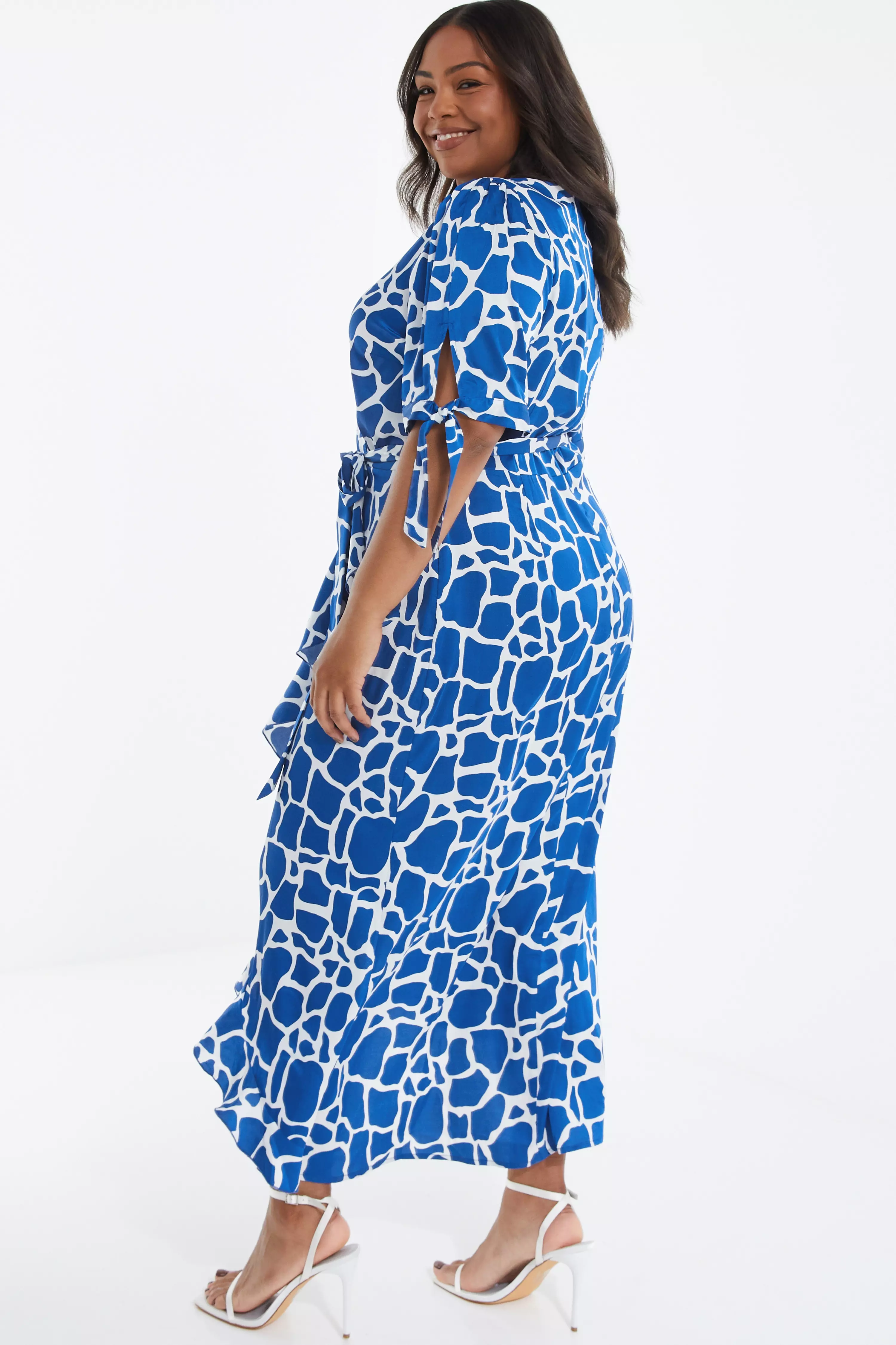 Curve Royal Blue Animal Print Warp Dress