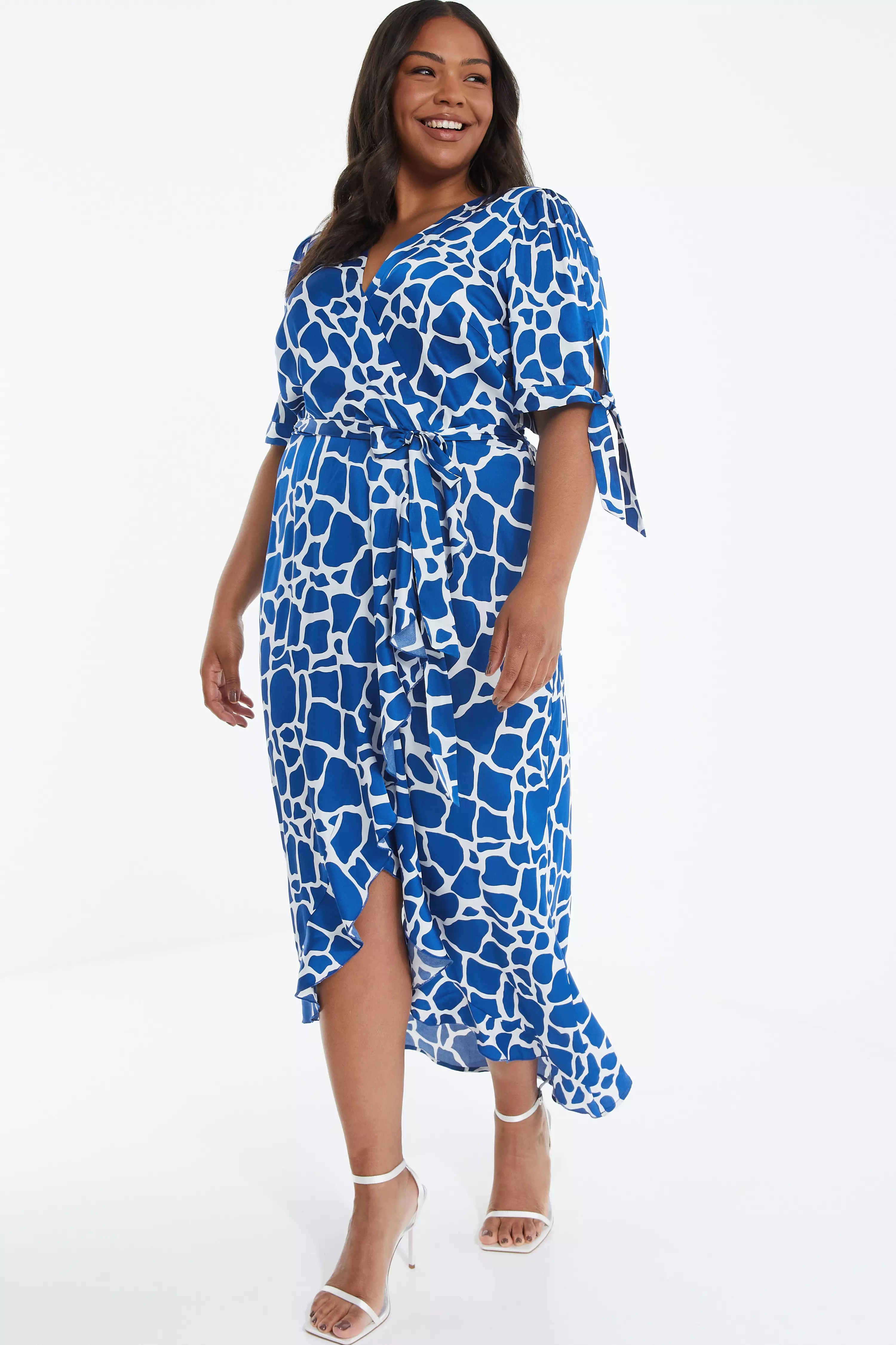 Curve Royal Blue Animal Print Warp Dress