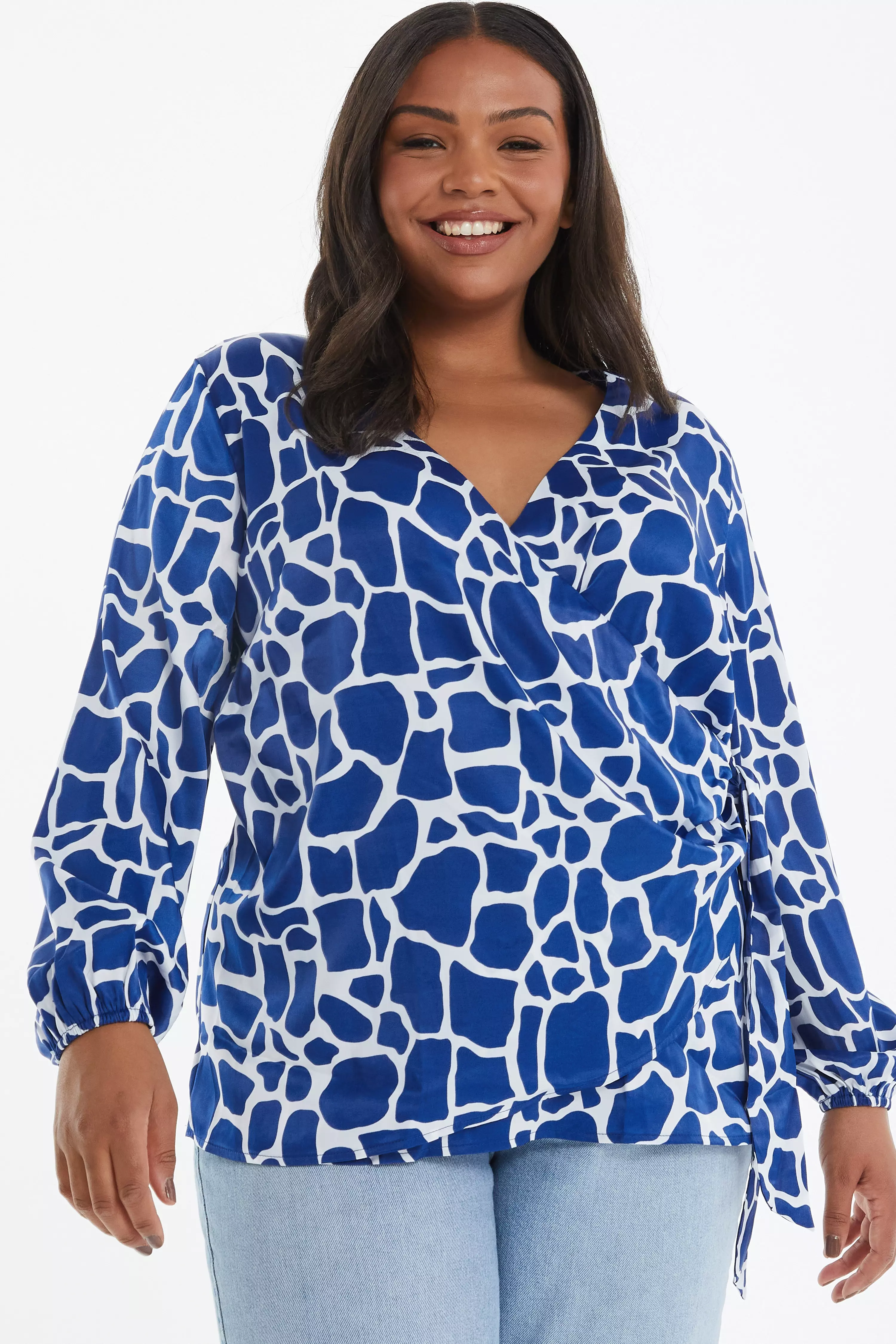 Curve Royal Blue Animal Print Wrap Top