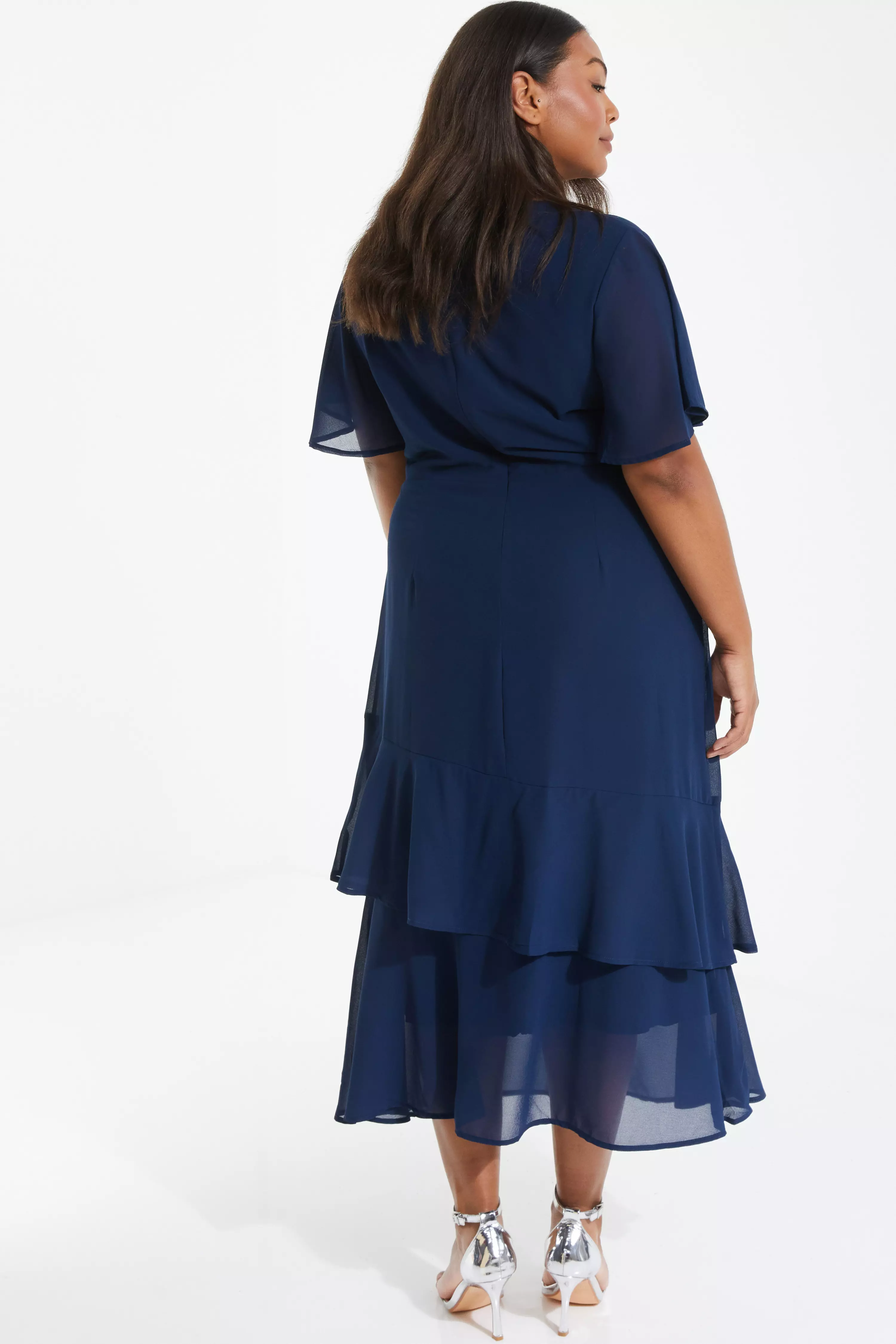 Curve Navy Chiffon Midaxi Dress