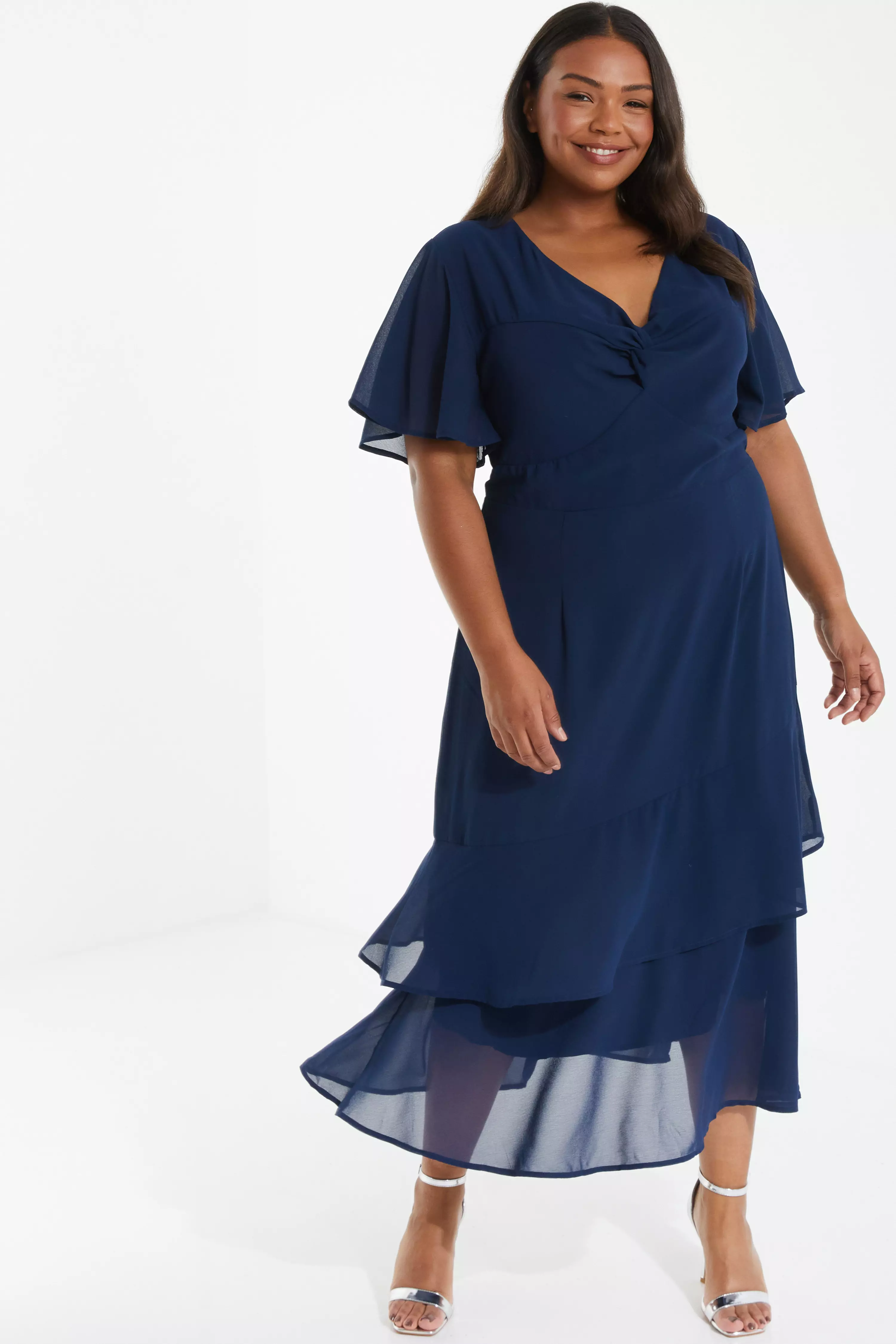 Curve Navy Chiffon Midaxi Dress