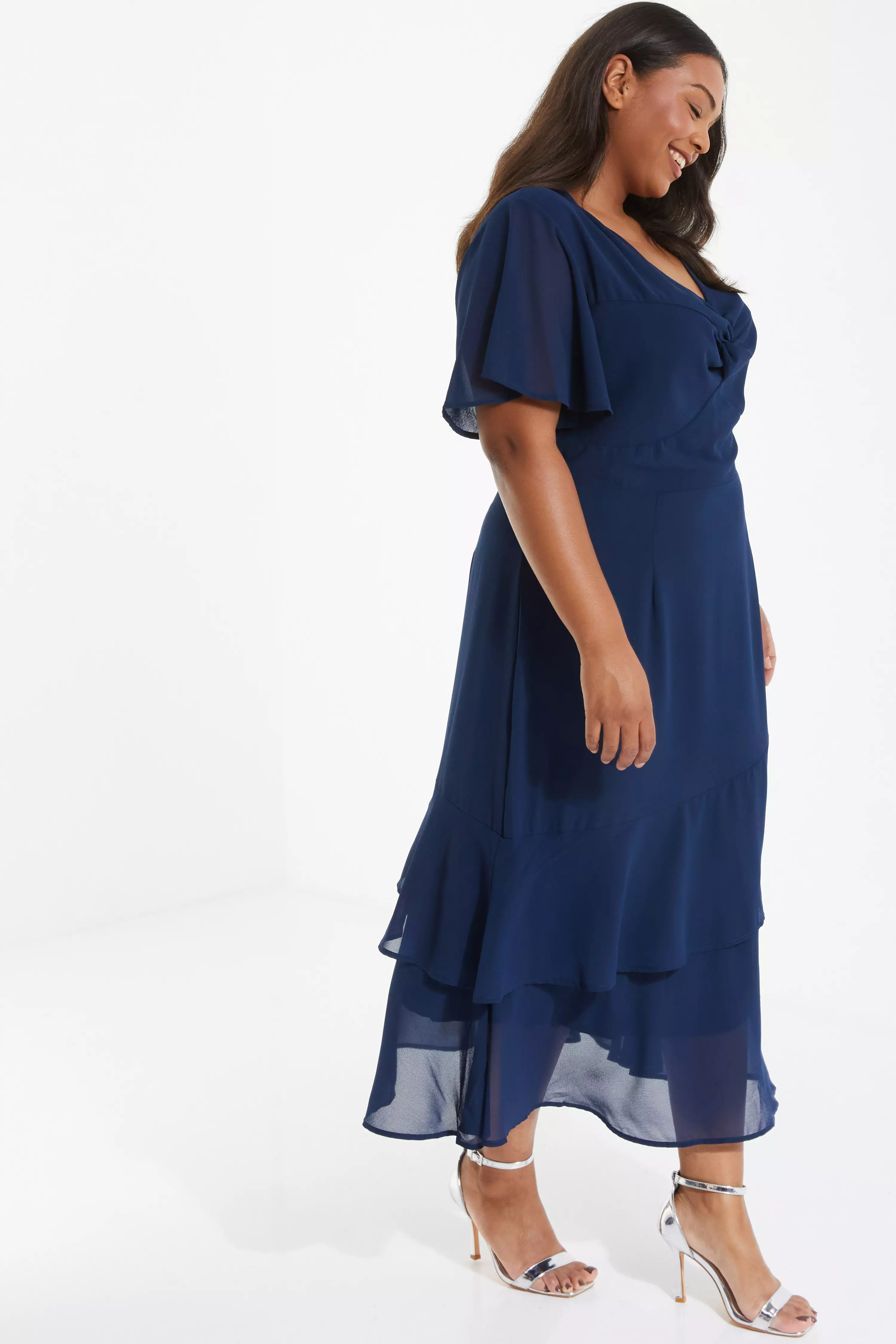 Curve Navy Chiffon Midaxi Dress