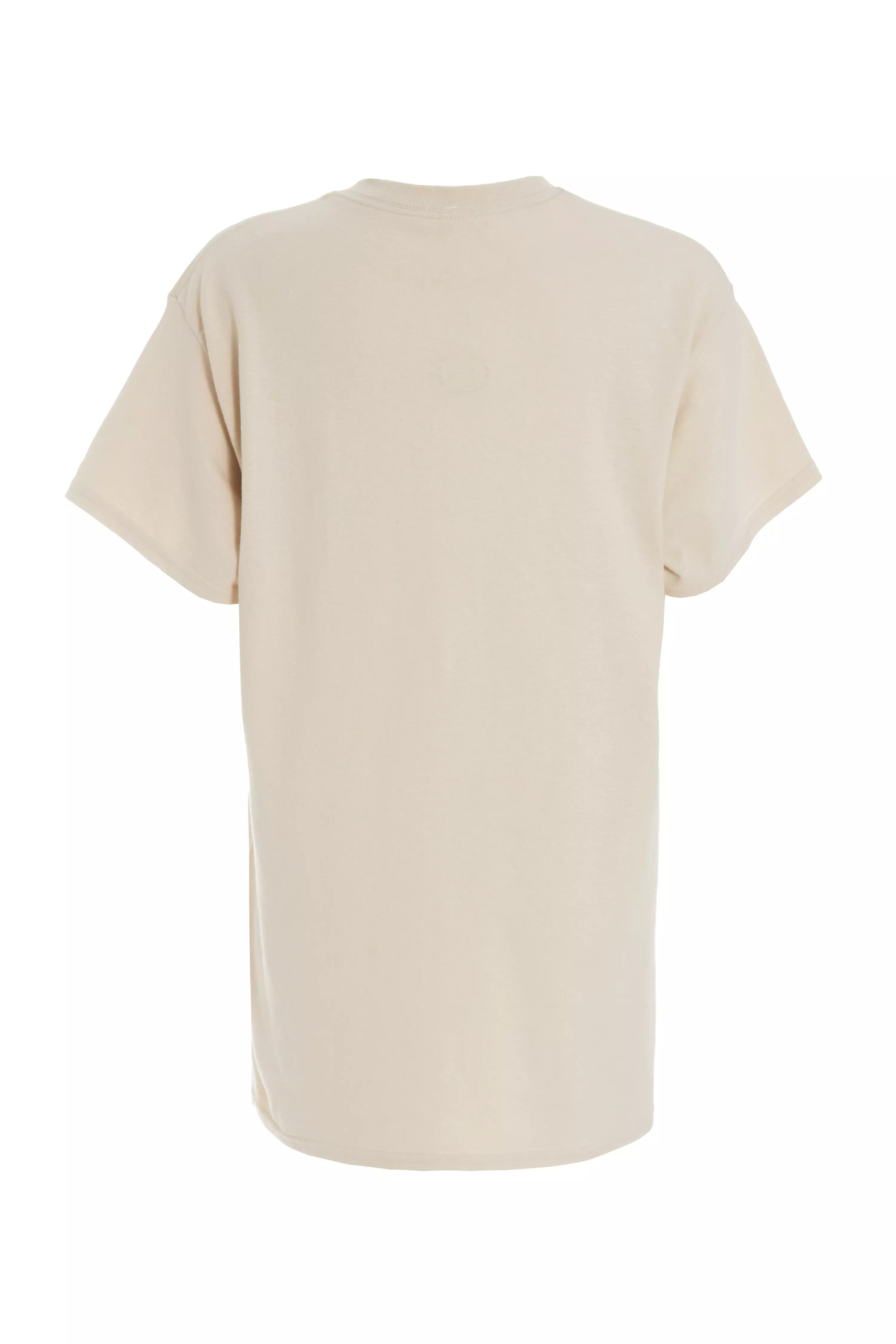 Beige Diamante Slogan T-Shirt