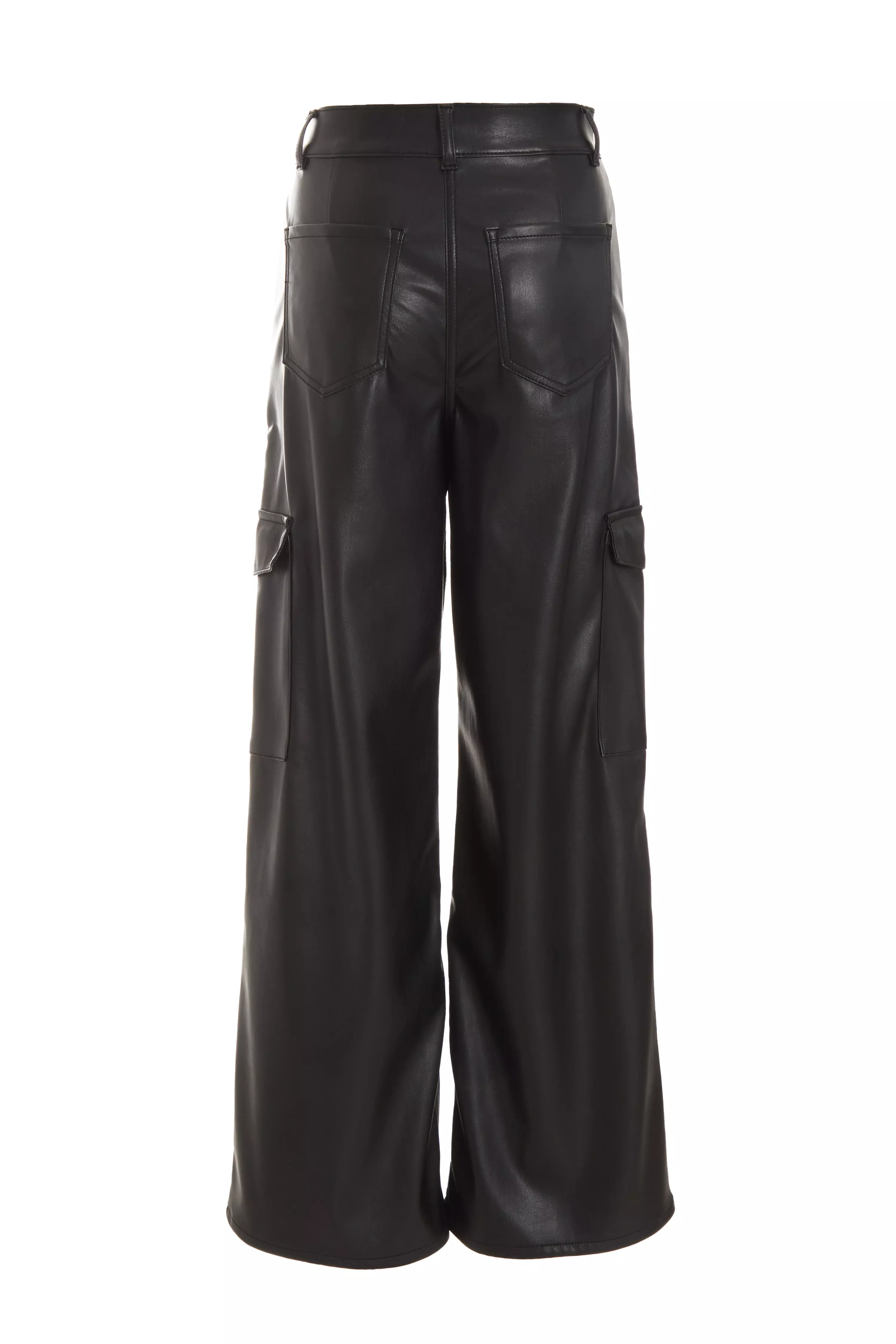 Black Faux Leather Cargo Trousers