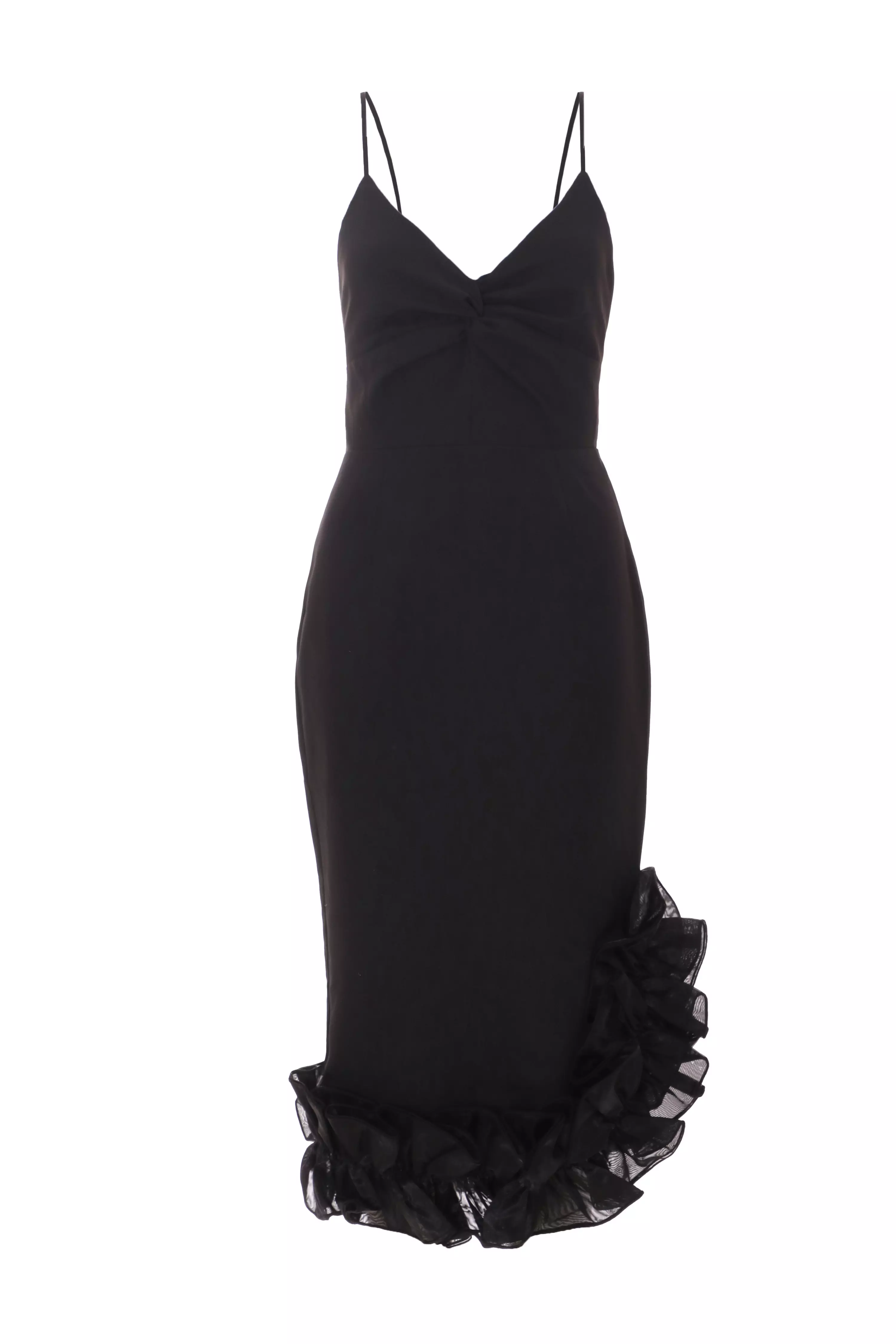 Black Ruffle Hem Bodycon Midi Dress