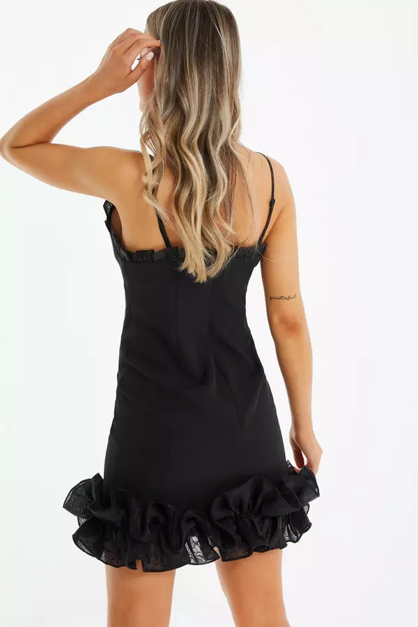 Black Ruffle Bodycon Mini Dress