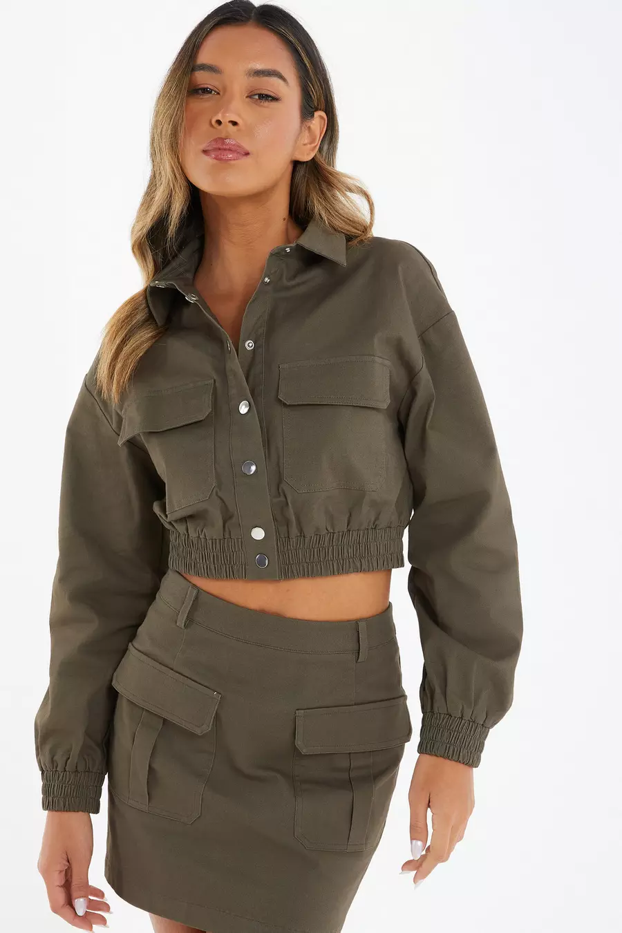 Khaki cropped jacket best sale