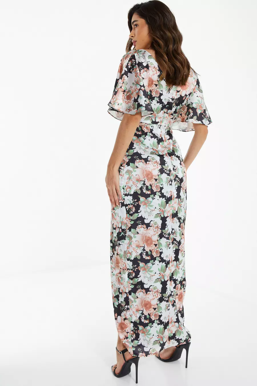 Multicoloured Floral Satin Wrap Maxi Dress QUIZ Clothing