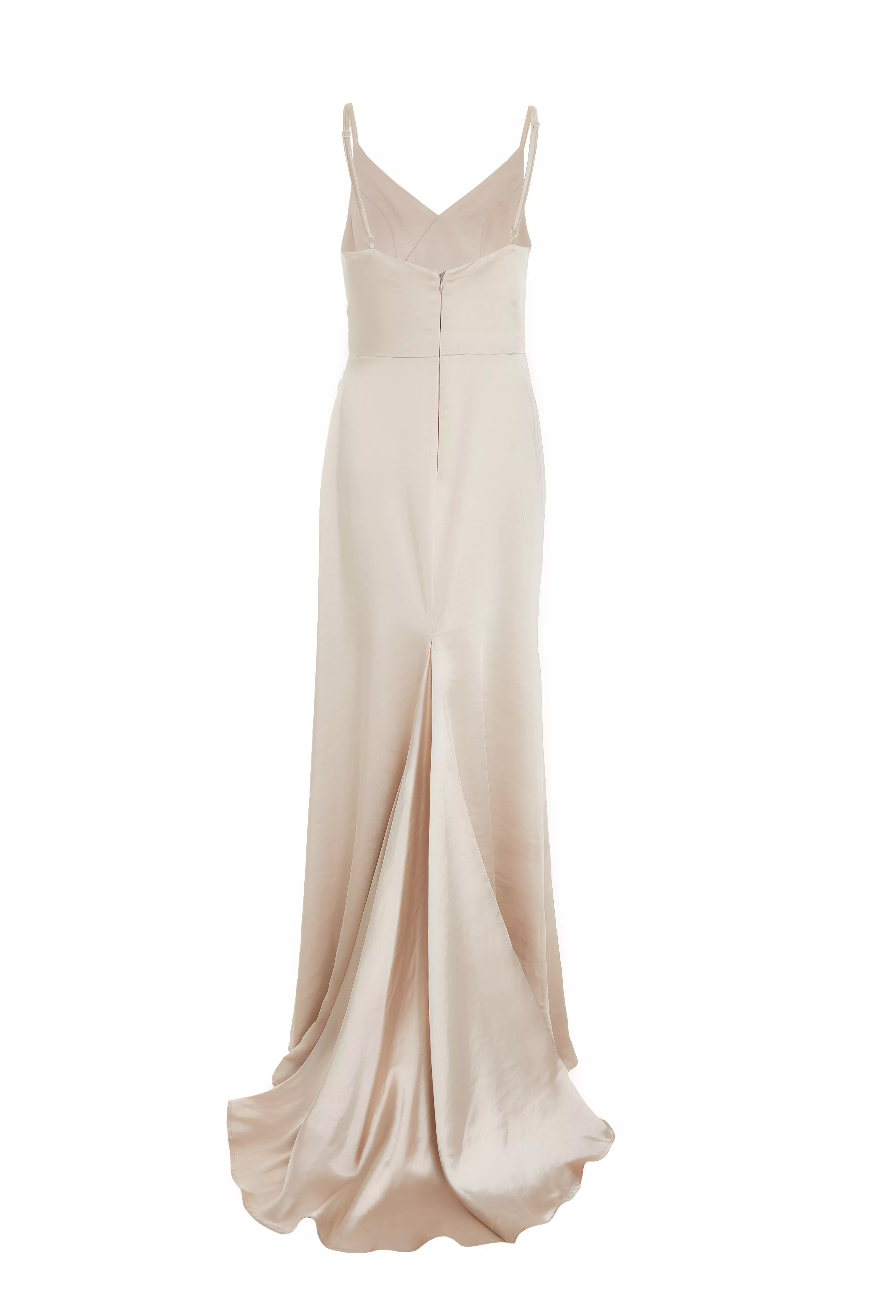 Champagne Satin Fishtail Maxi Dress