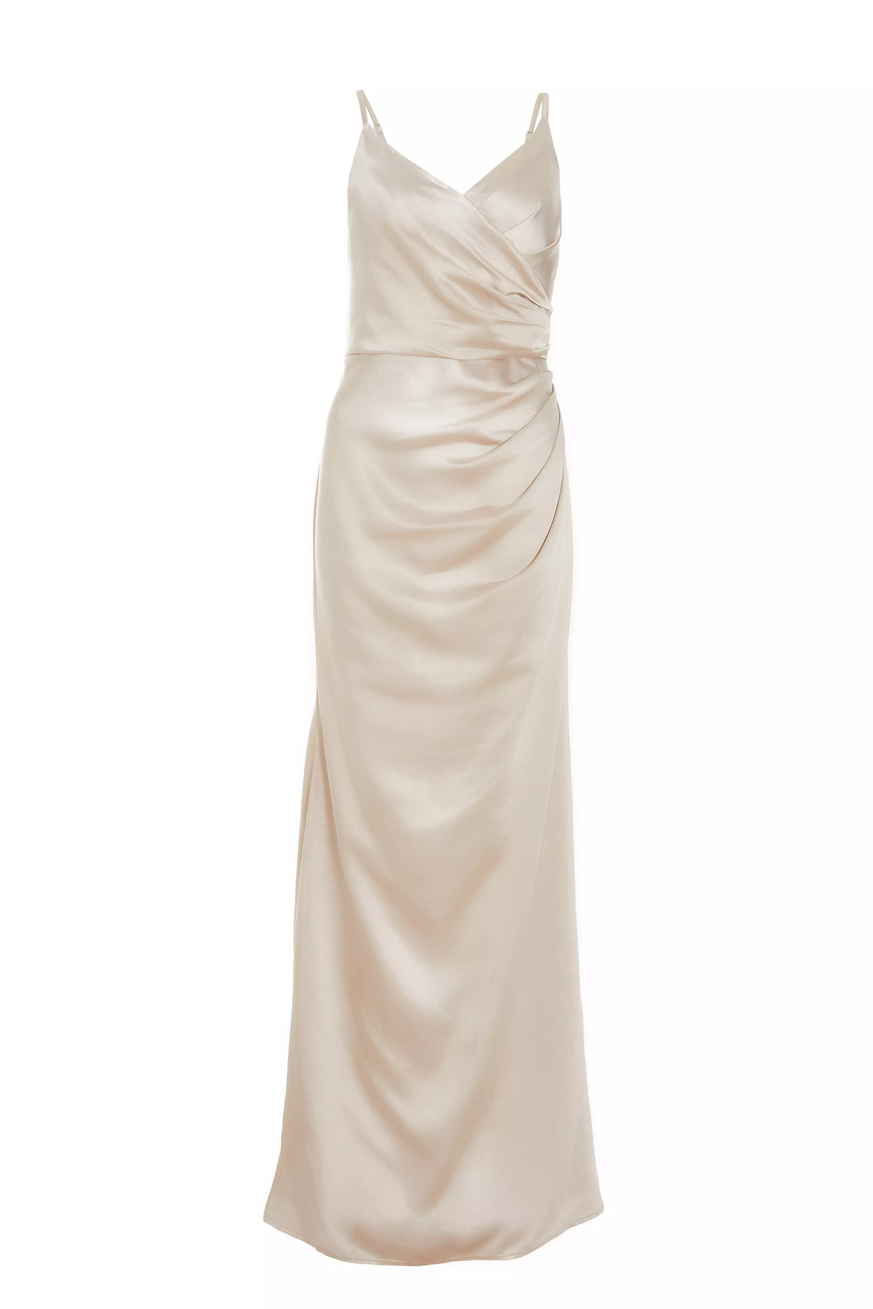 Champagne Satin Fishtail Maxi Dress