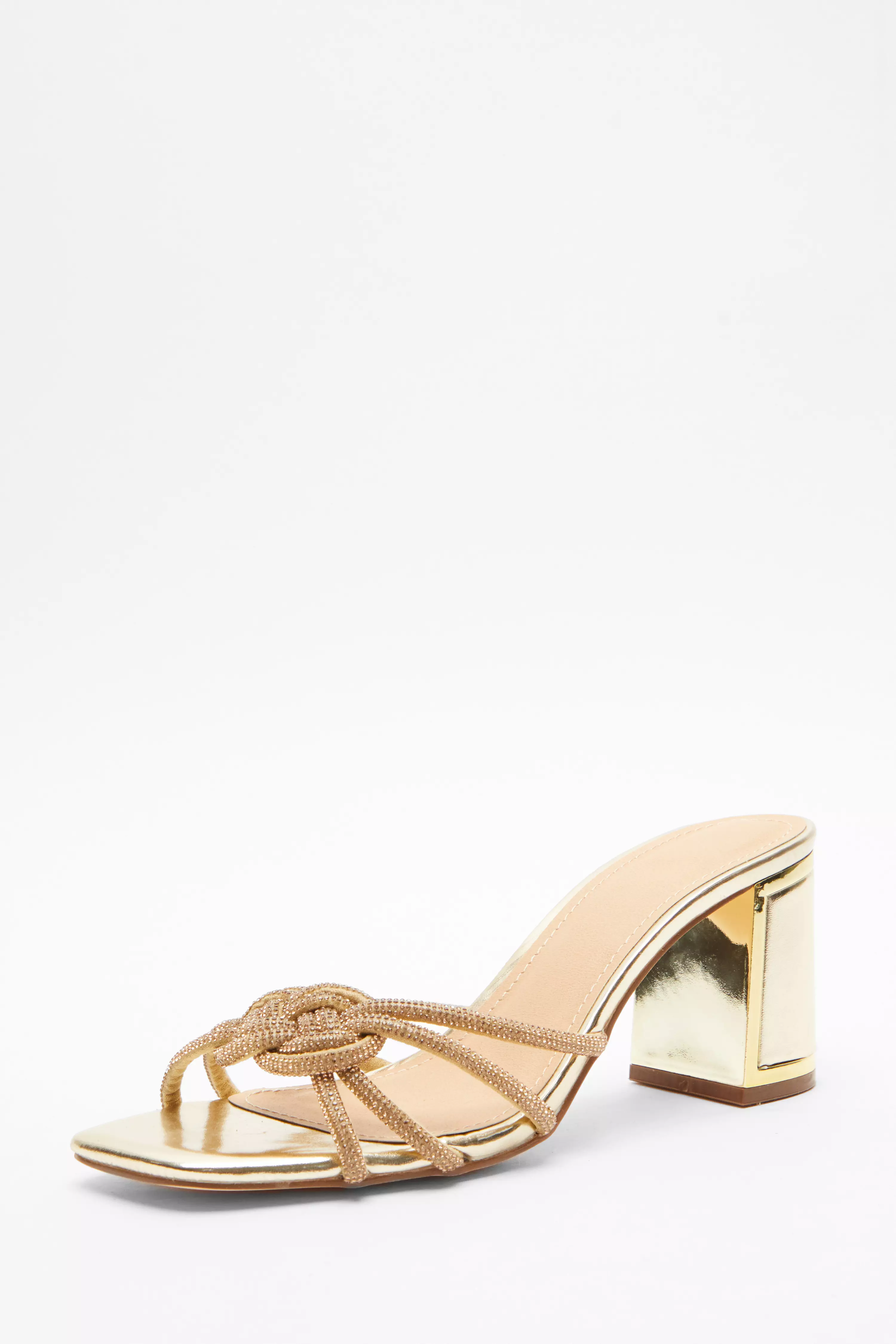 Gold Diamante Mule Block Heels