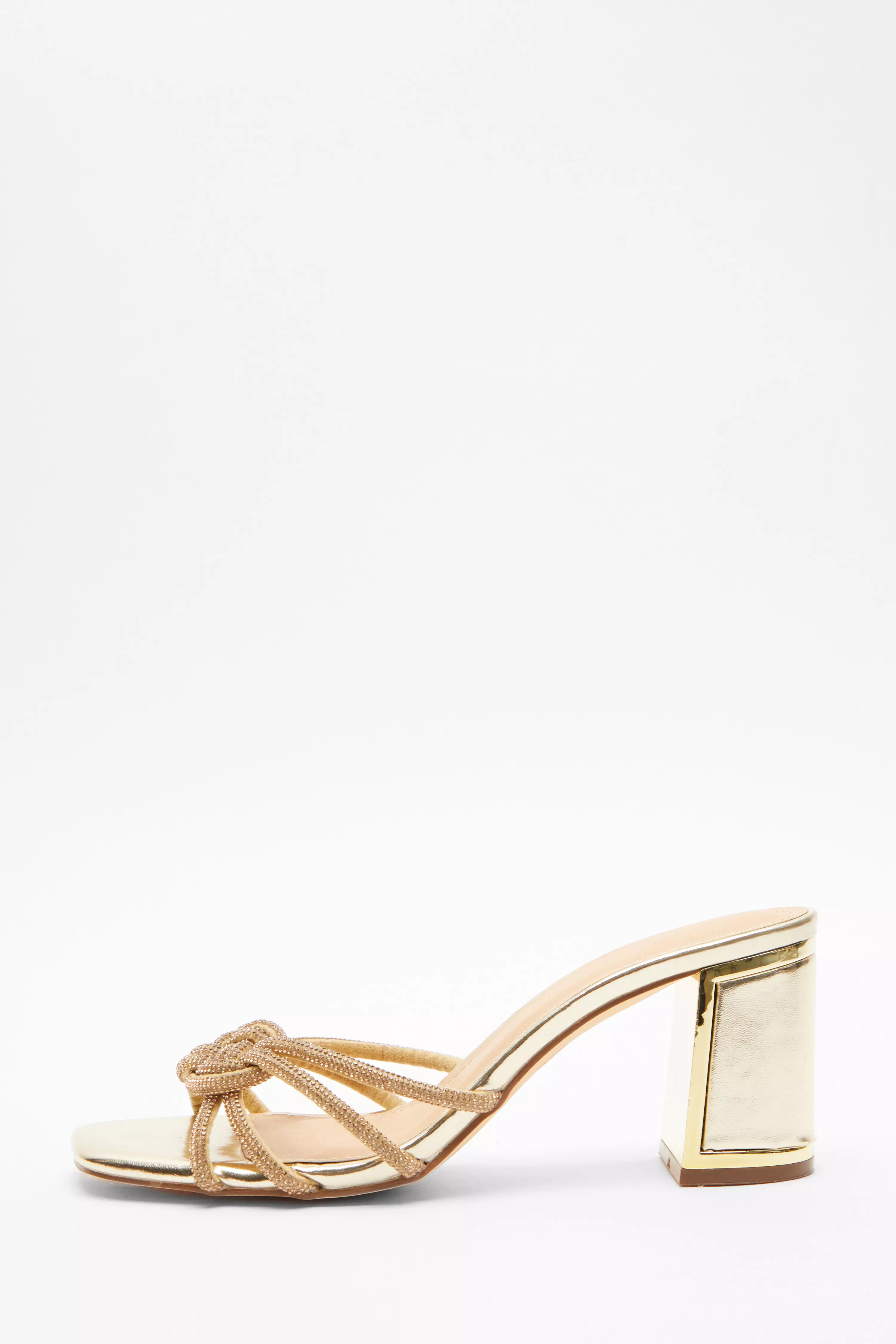 Gold Diamante Mule Block Heels