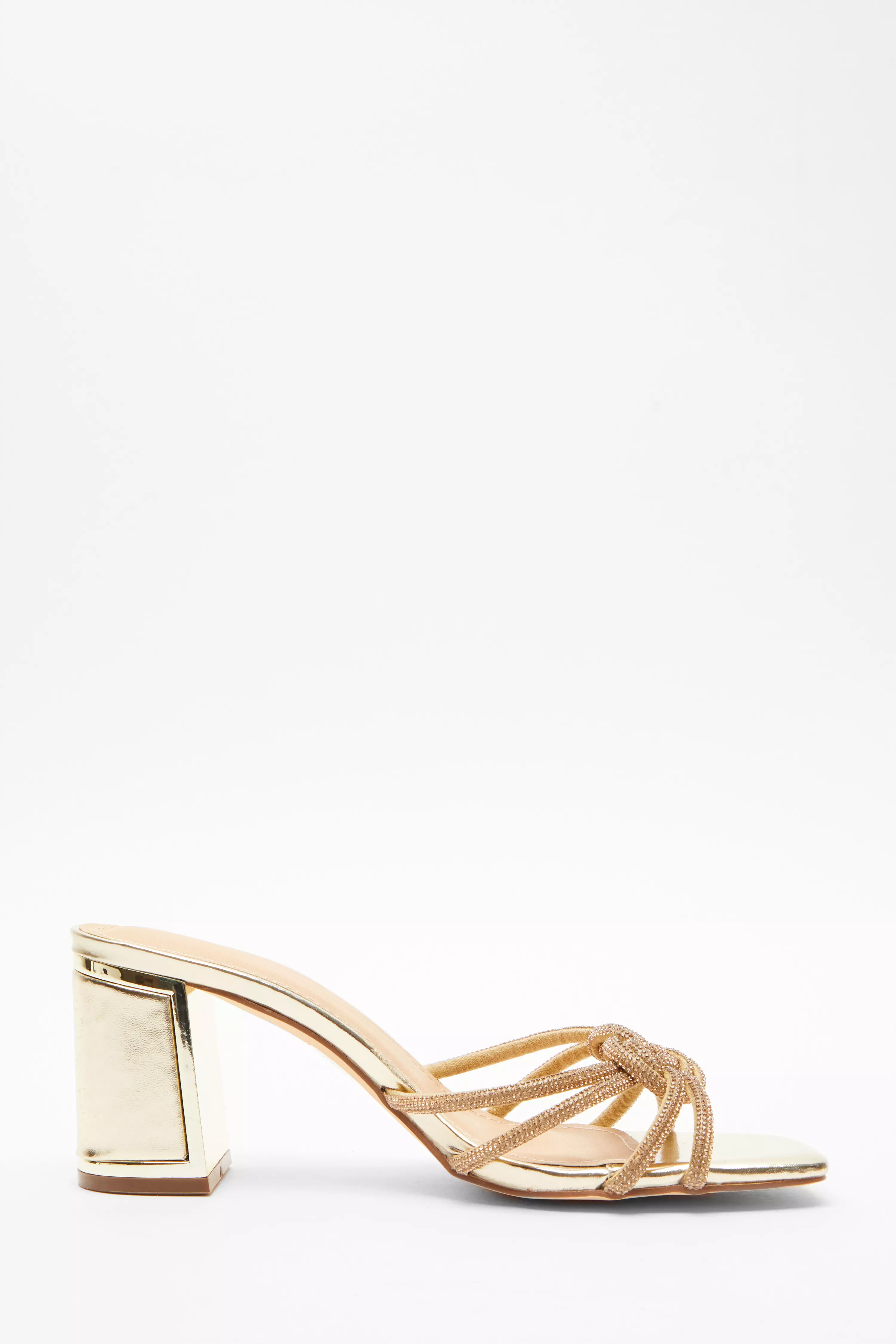 Gold Diamante Mule Block Heels