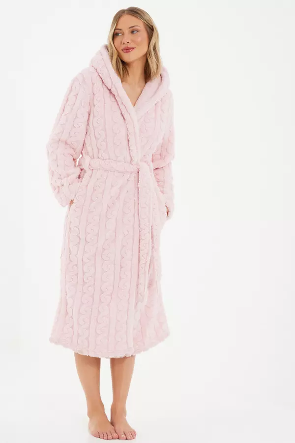 Pink Textured Fleece Robe