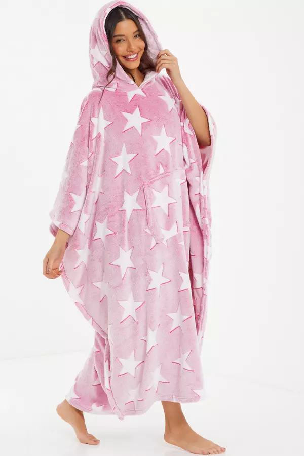 Pink Star Print Blanket Hoodie