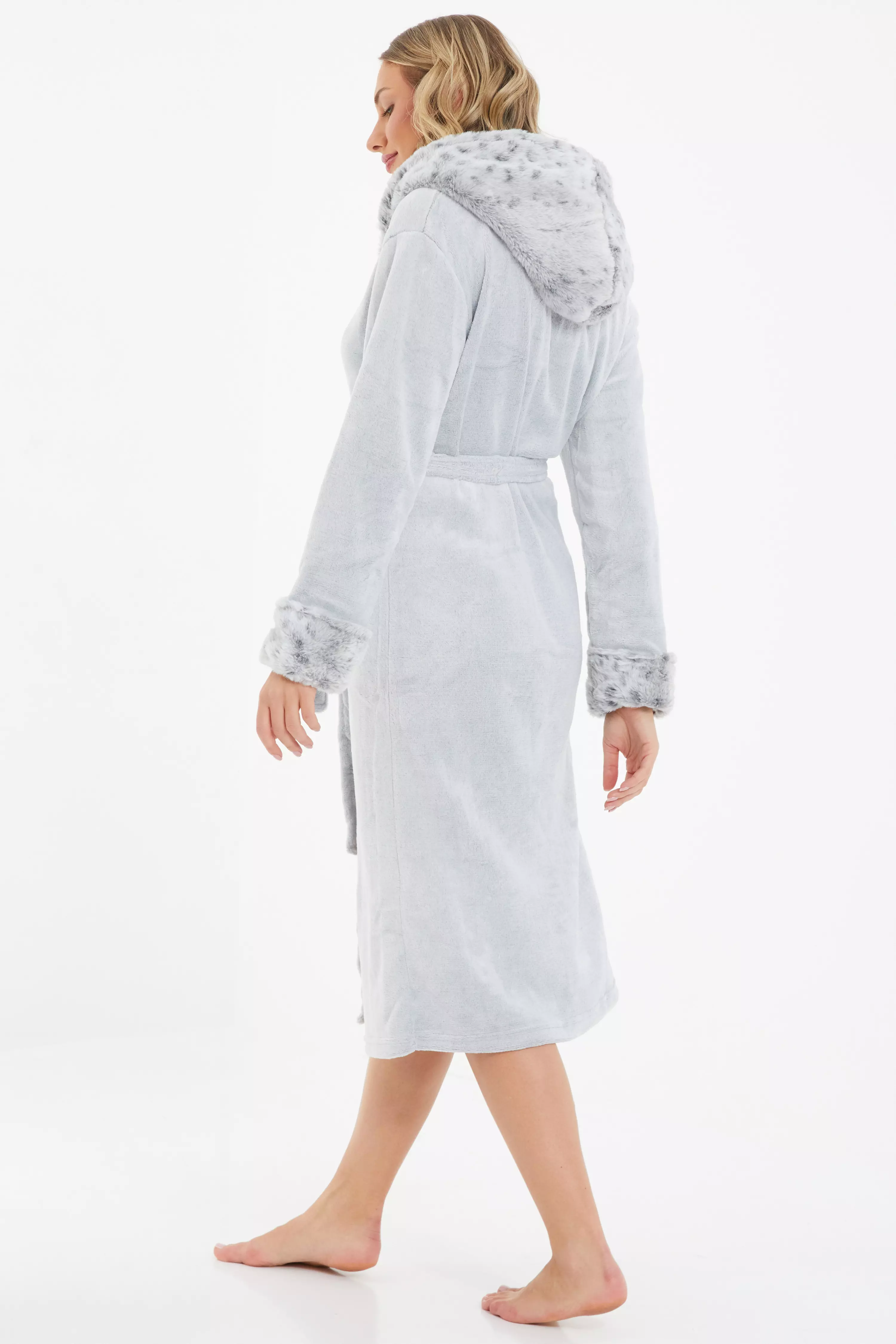 Grey Faux Fur Lined Robe