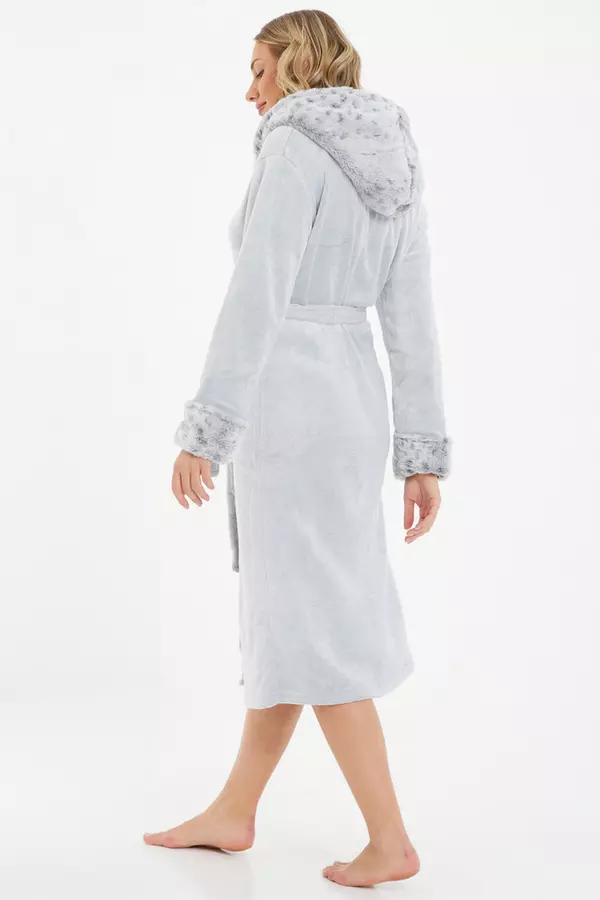 Grey Faux Fur Lined Robe
