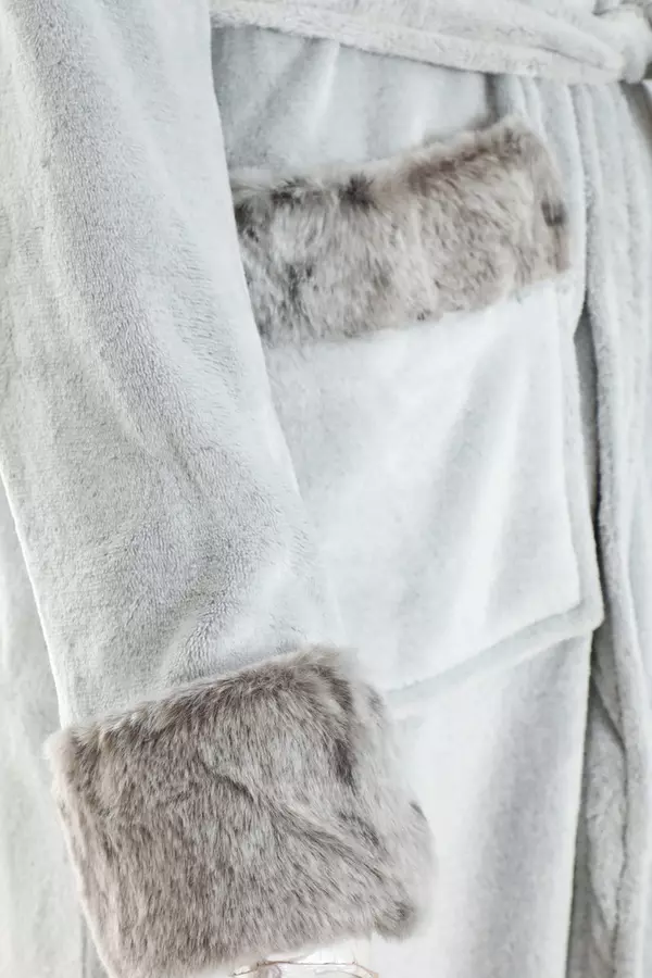 Grey Faux Fur Lined Robe