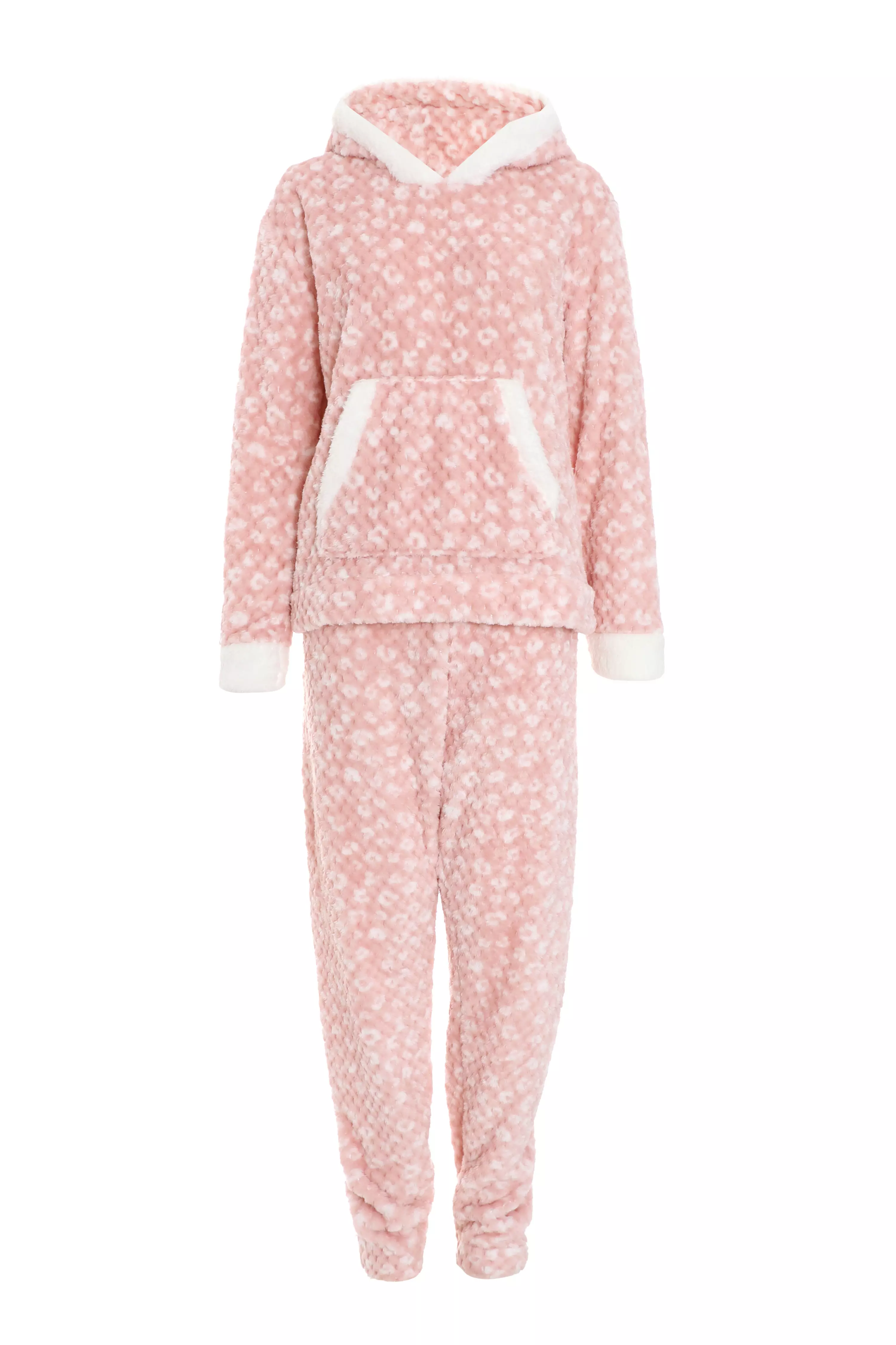 Pink Textured Fleece Lounge Set