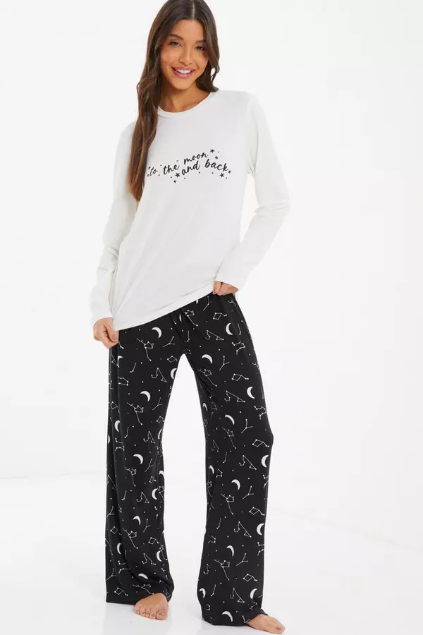 Black Moon Print Pyjama Set