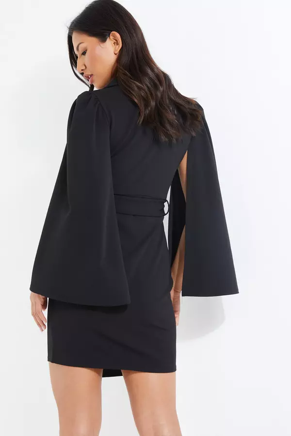 Black Cape Sleeve Midi Dress