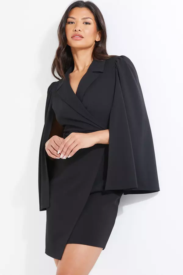 Black Cape Sleeve Midi Dress