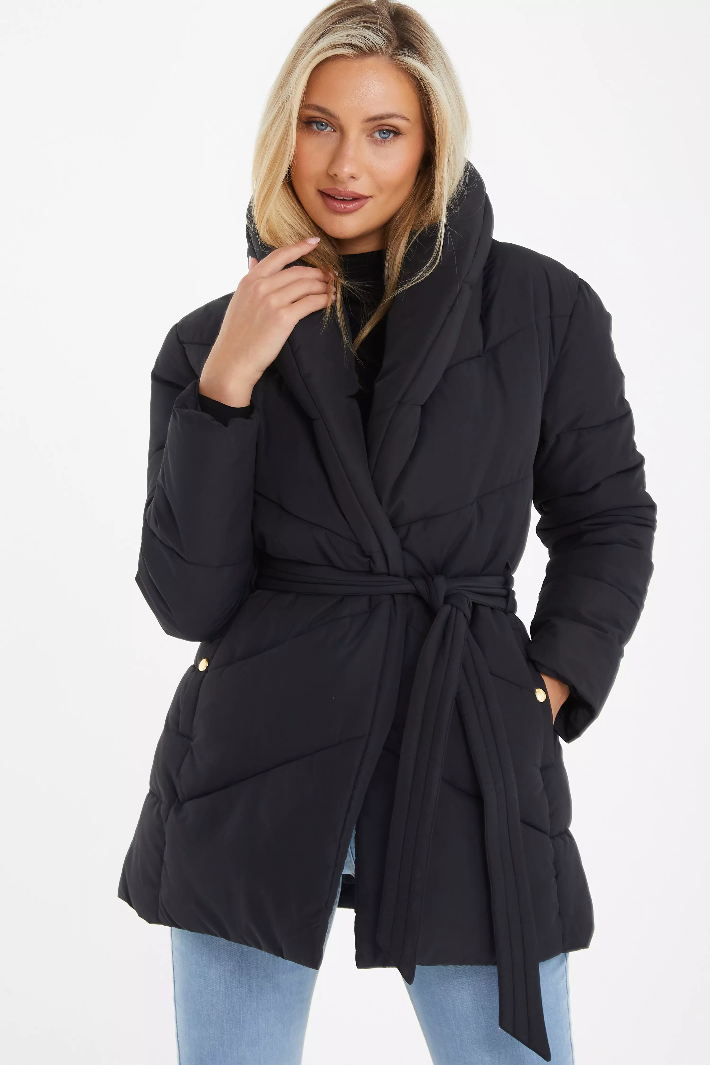 Black Quilted Collar Jacket