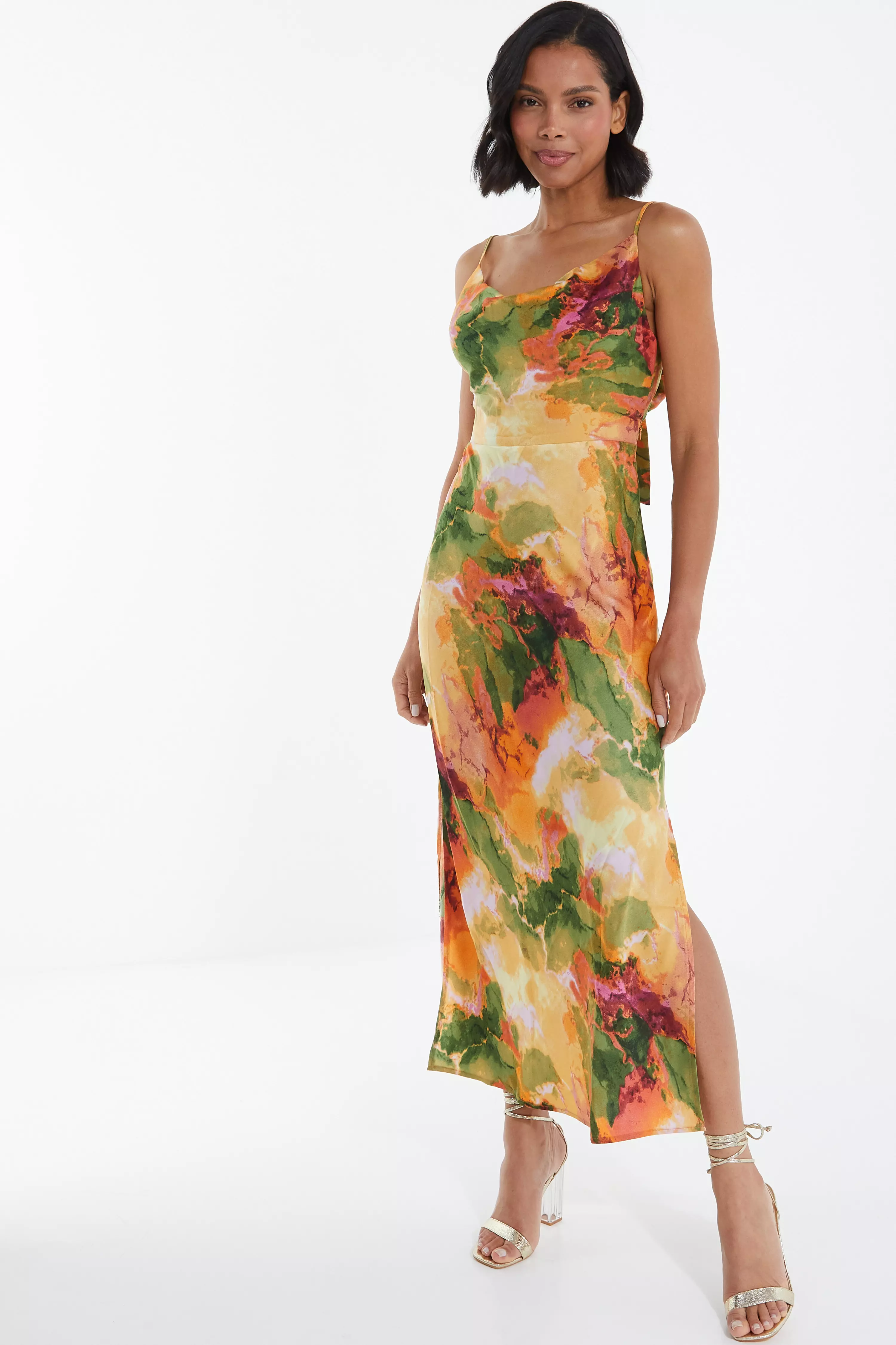 Satin Marble Print Midaxi Dress