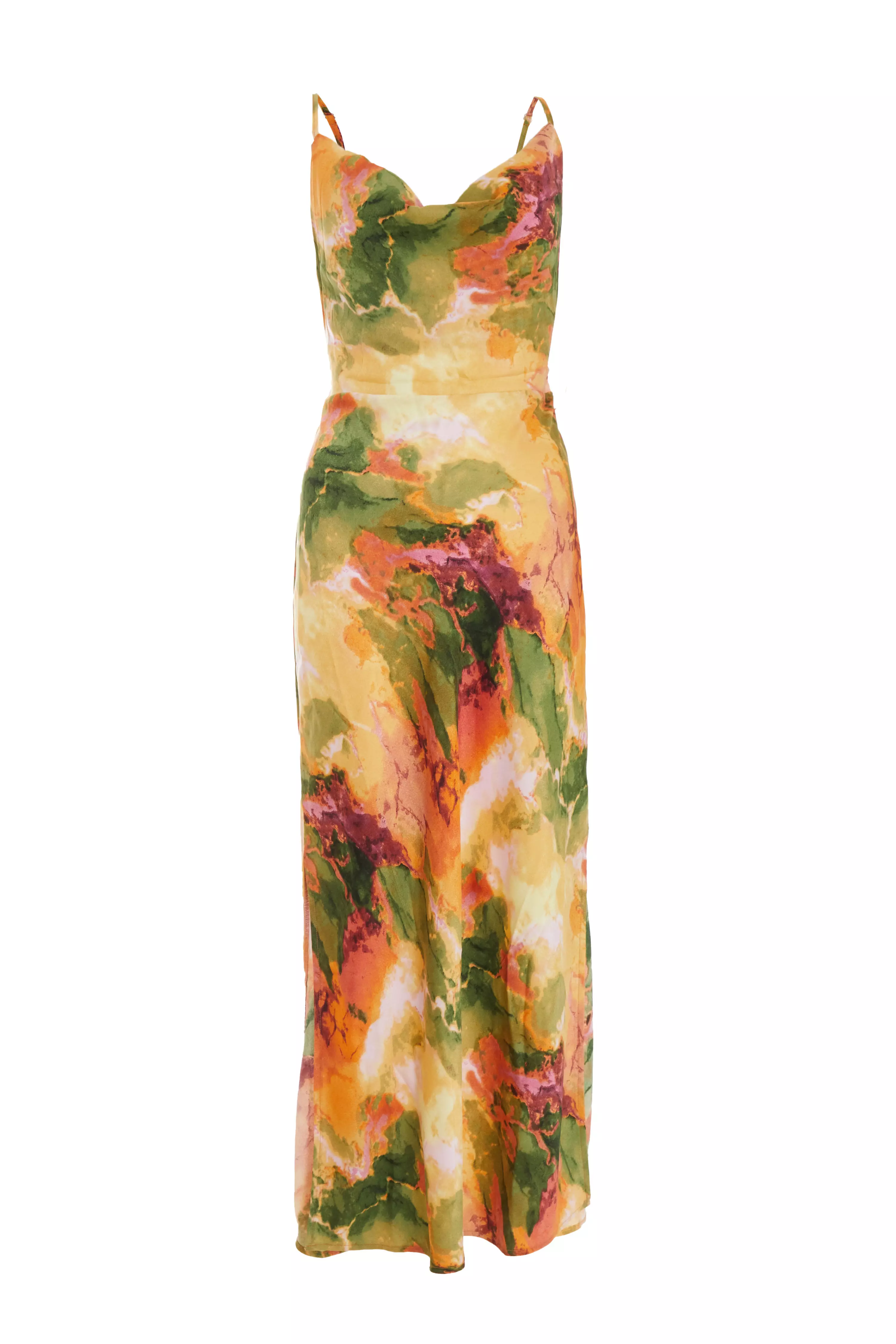 Satin Marble Print Midaxi Dress