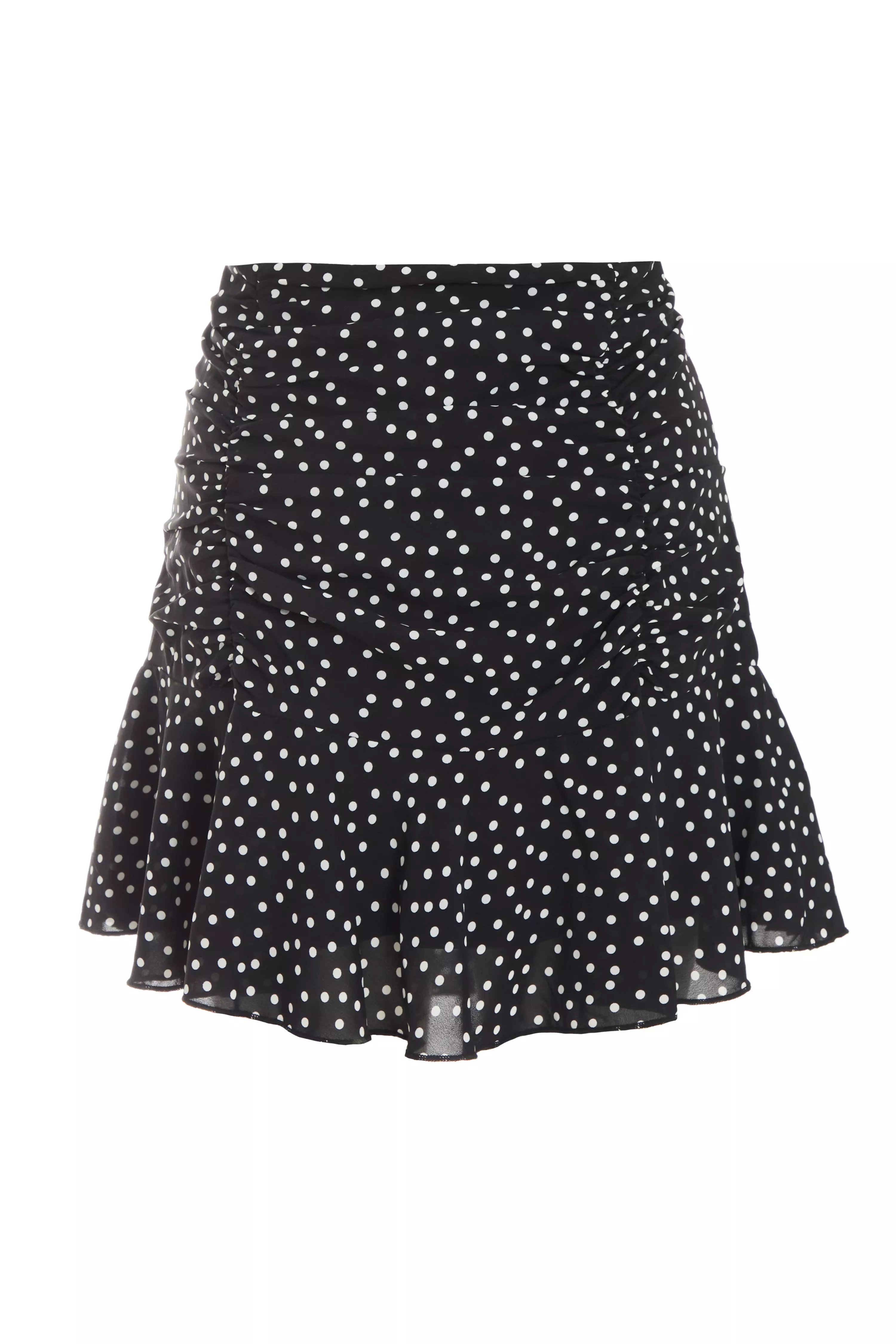 Black Chiffon Polka Dot Ruched Mini Skirt