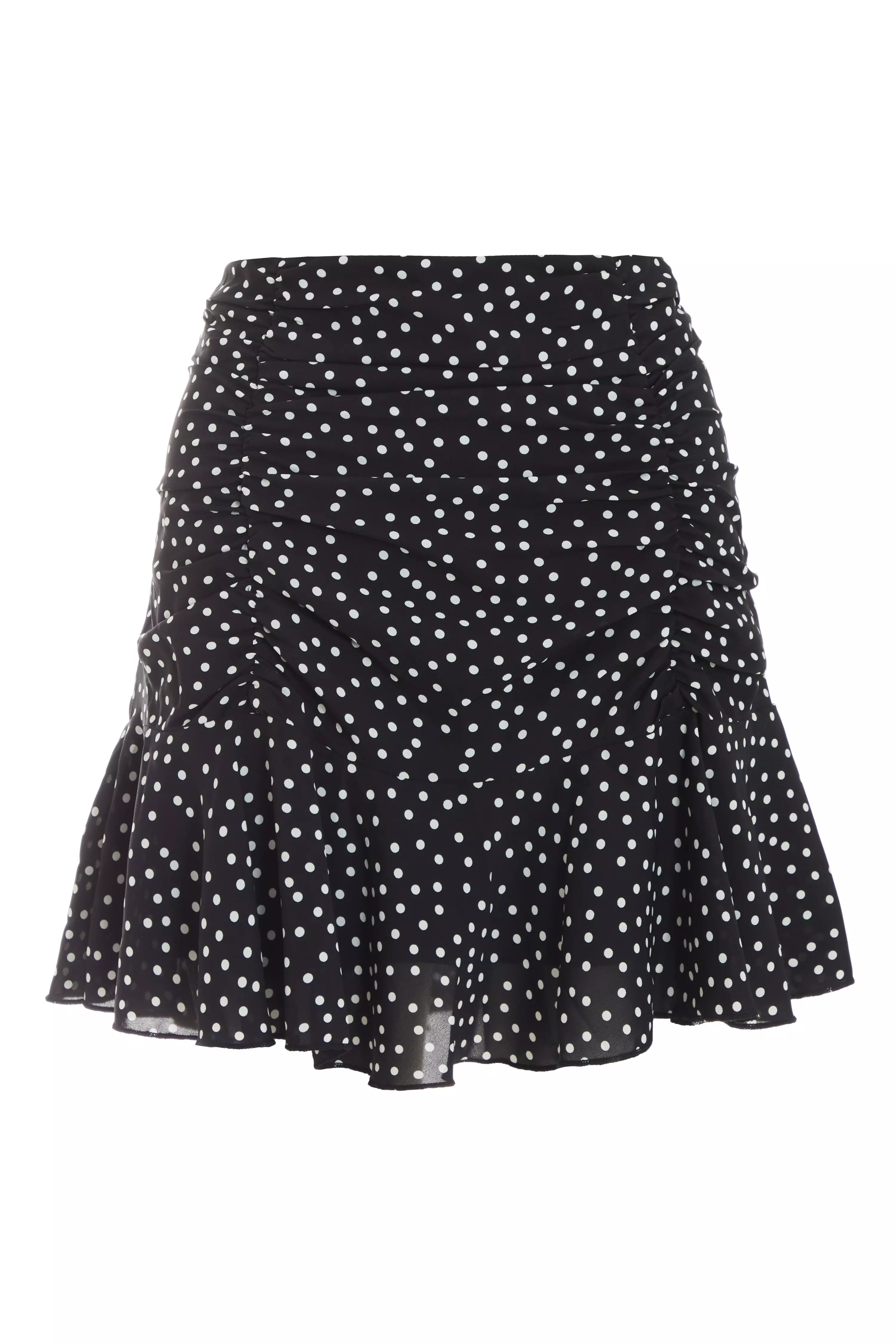 Black Chiffon Polka Dot Ruched Mini Skirt