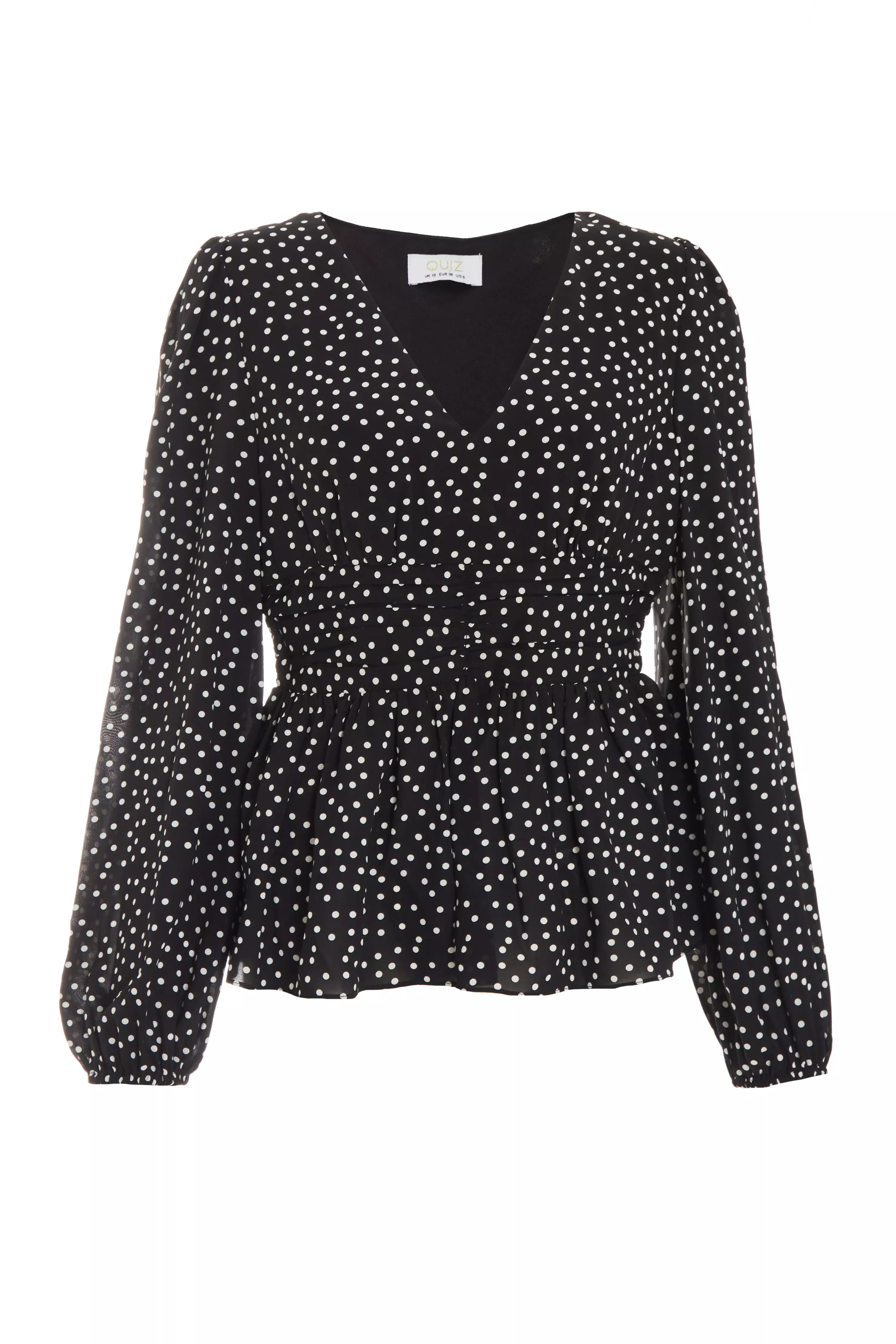 Black Polka Dot Peplum Top