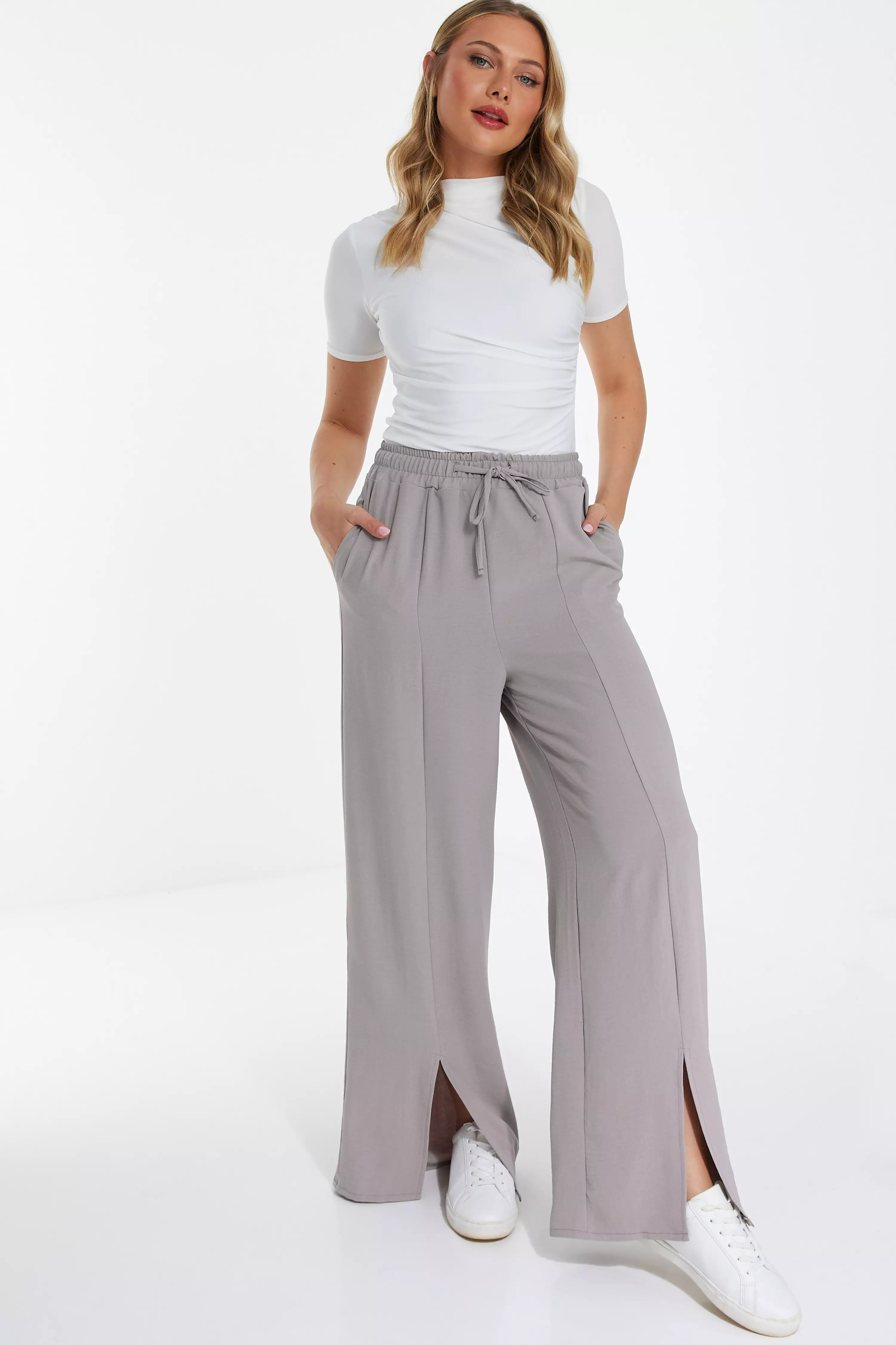 Quiz Stone High Waisted Wide Leg Trousers